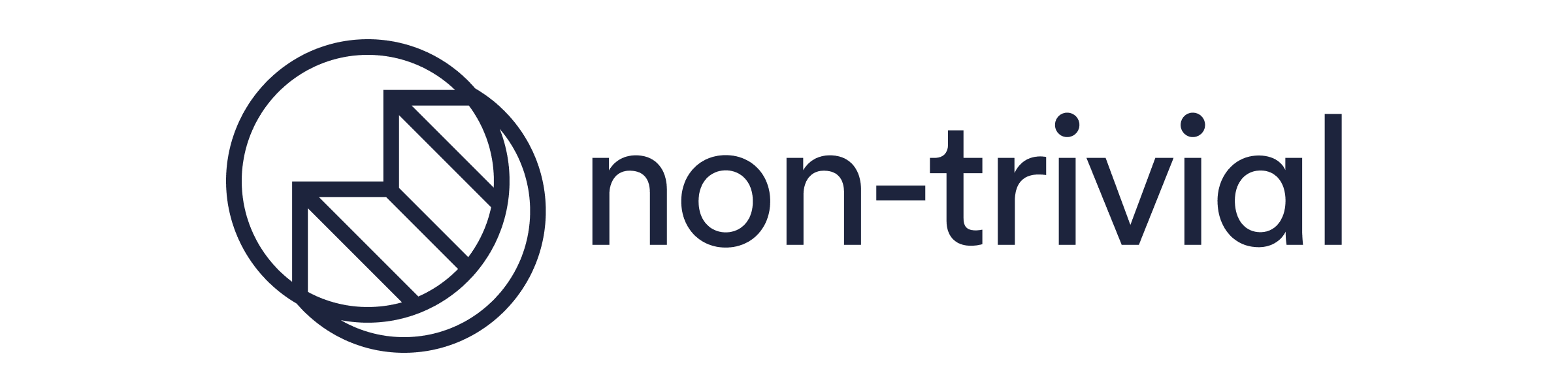 Non-trivial logo featuring a pie chart icon with a diagonal line crossing out sections, accompanied by the word 'non-trivial'.