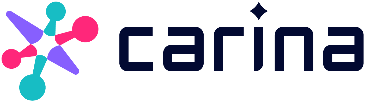 Logo of Carina with stylized molecule icon in blue, pink, and purple next to the word 'carina' in dark blue