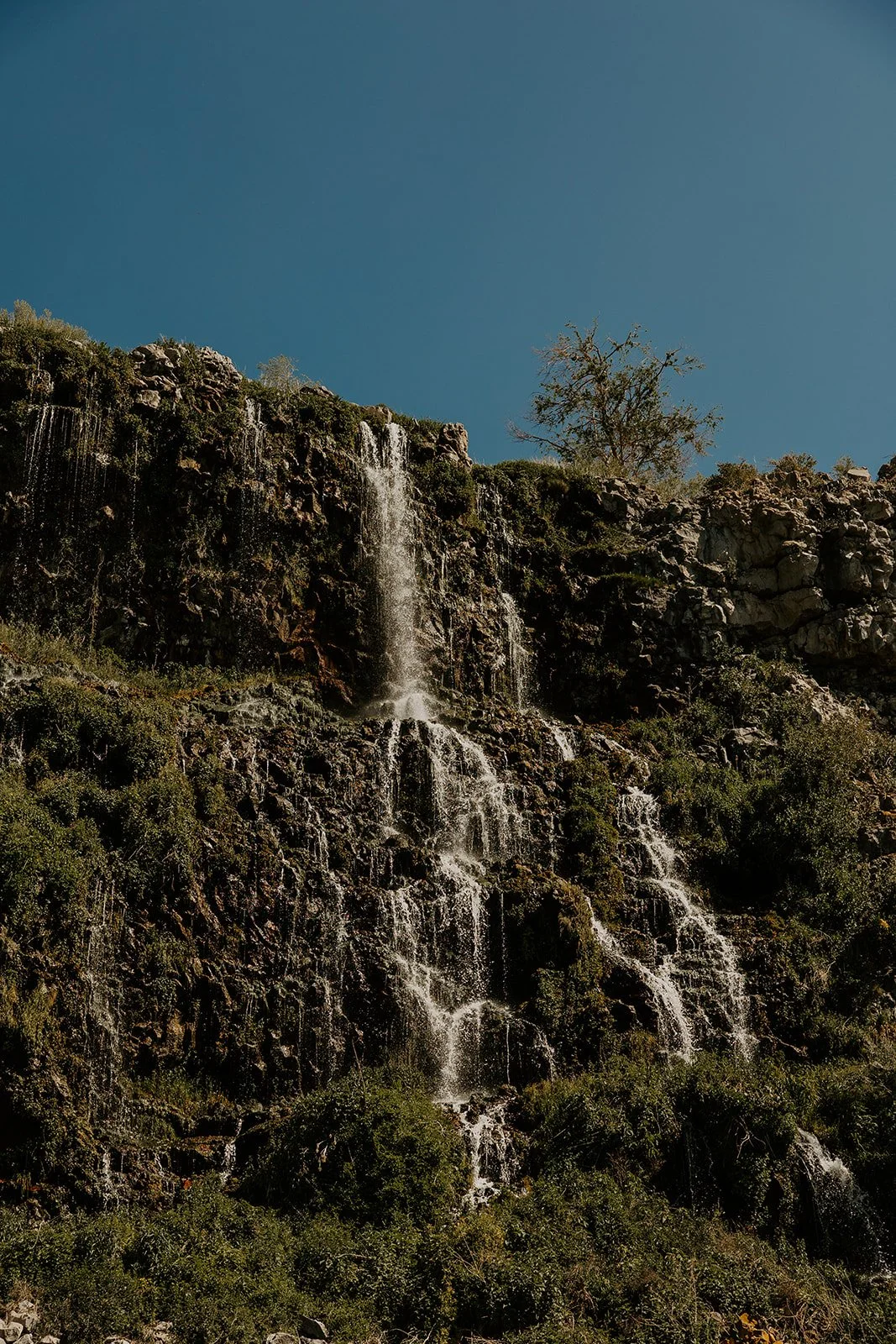 Waterfall cascading over lava cliffs in Thousand Springs State Park near Hagerman, Idaho