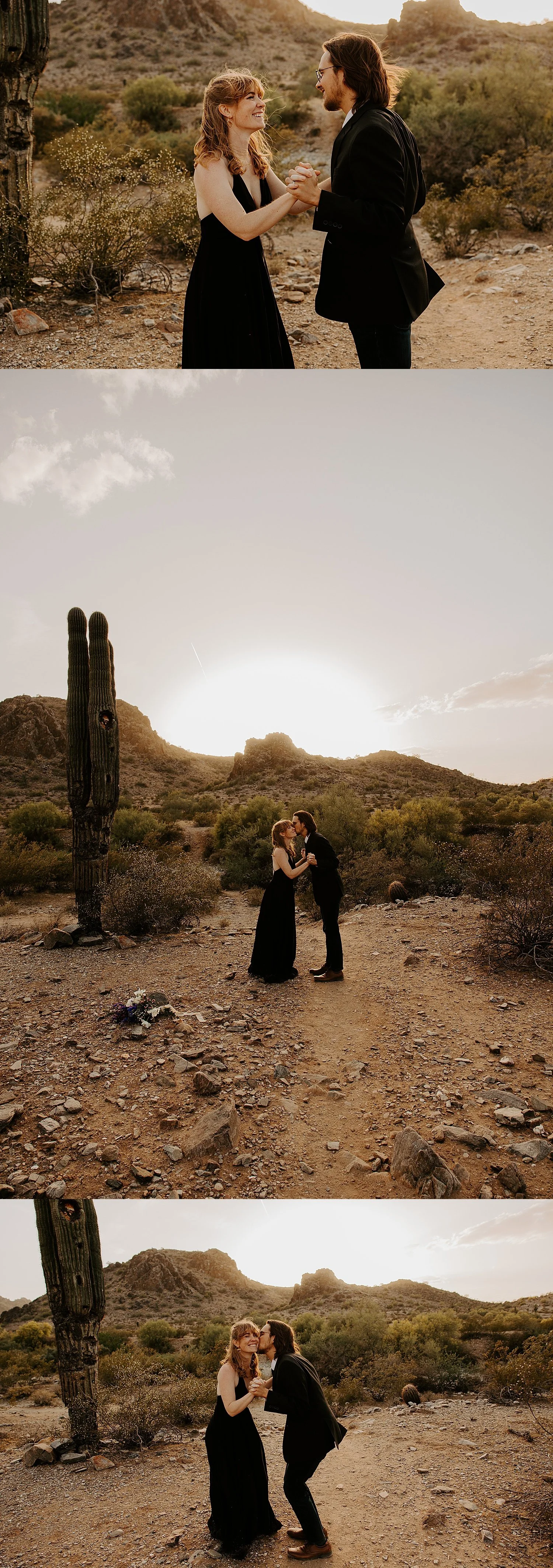 Groom pulling in his bride and kissing her cheek.