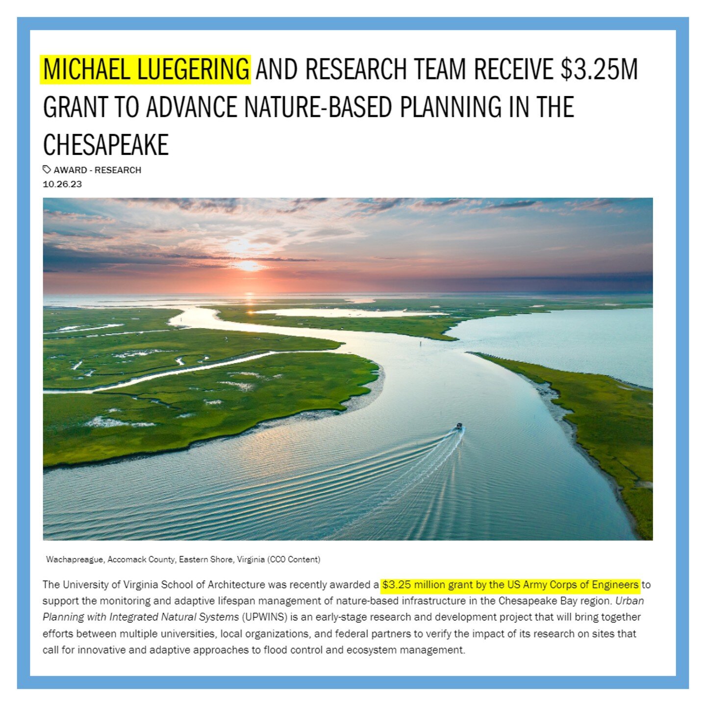 LVF is excited to share that Partner and University of Virginia Assistant Professor Michael Luegering has received a $3.25M grant from the US Army Corps of Engineers (USACE) to support his research on the monitoring and adaptive lifespan management o