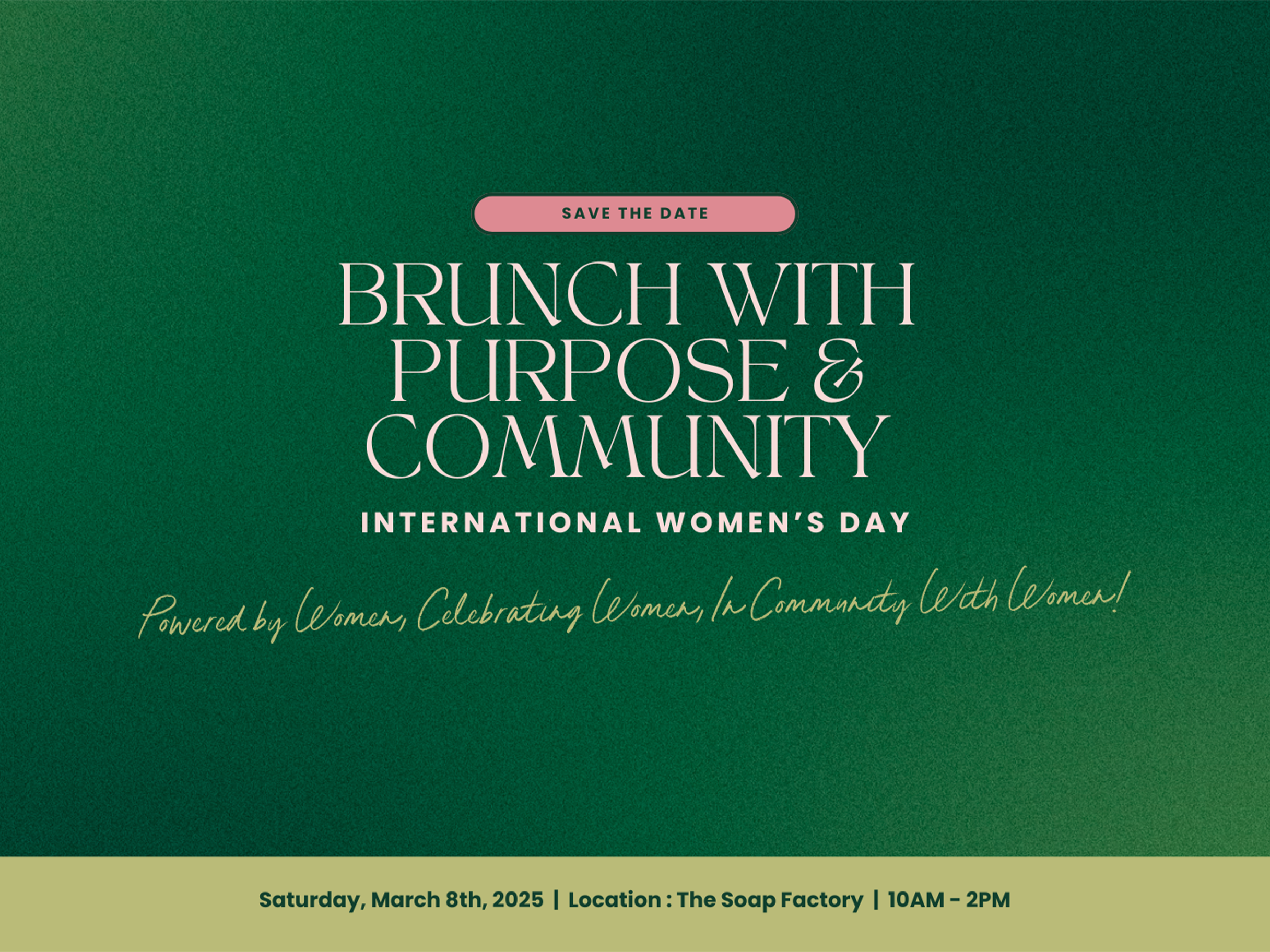 Brunch with Purpose and Community logo overlayed on top of green textured gradient