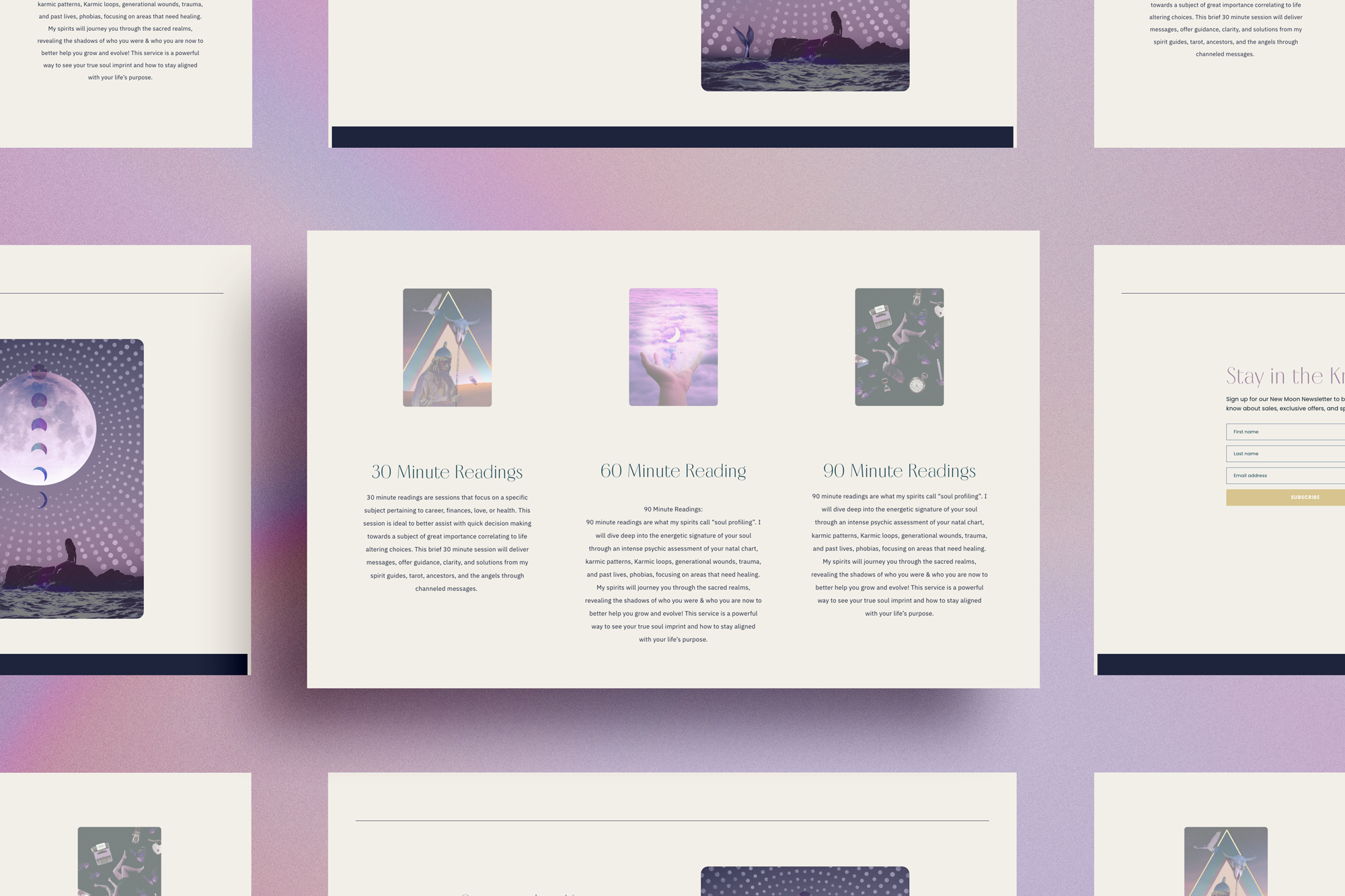 mockup of interior sections of psychic medium website