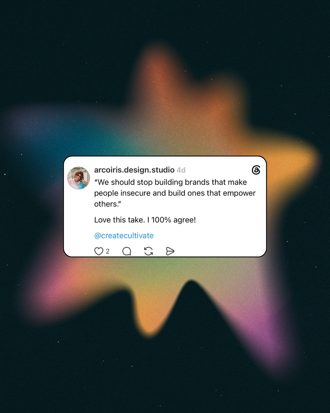 Threads post by Alex sharing a quote from the Create & Cultivate wellness panel about building brands that empower people instead of making them insecure.