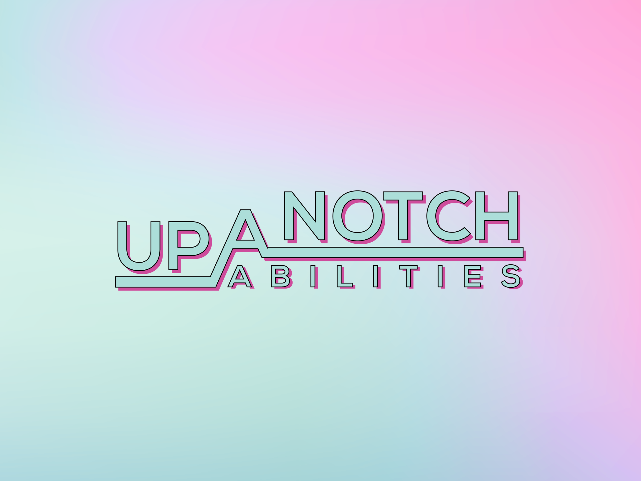 Up a Notch Abilities logo overlayed over pink, purple and blue gradient background