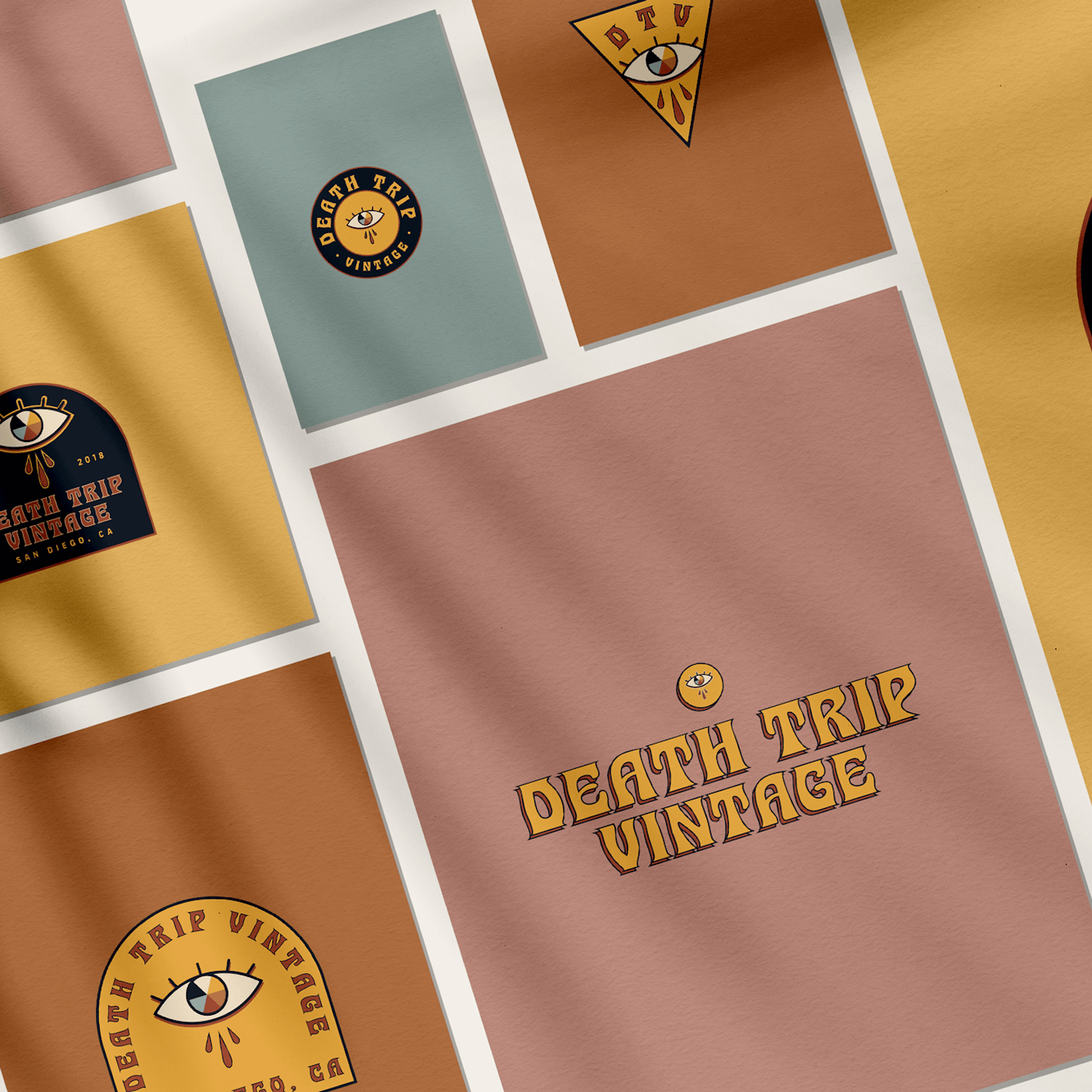Psychedelic western logo and brand identity for Death Trip Vintage by Arcoíris Design Studio