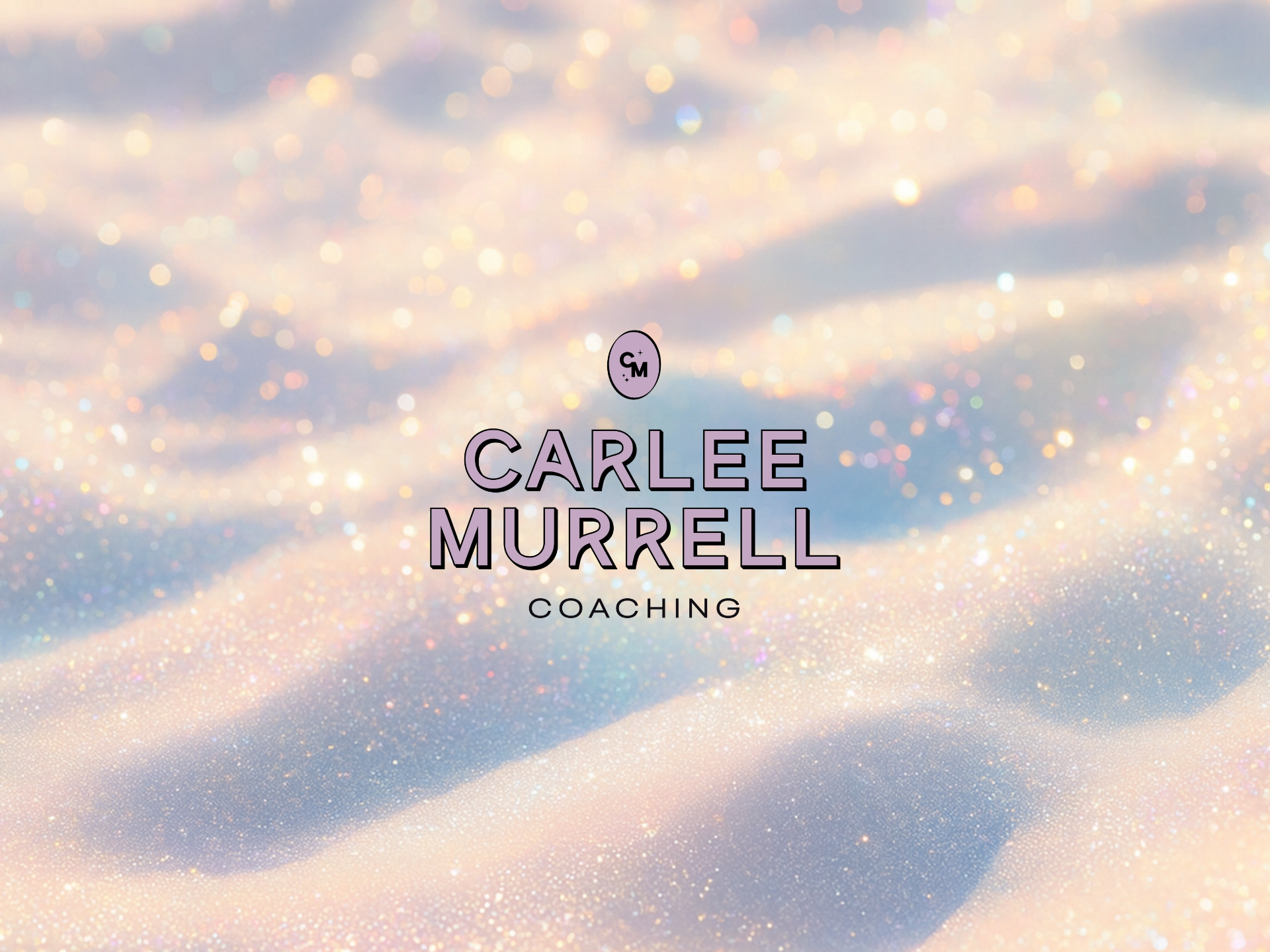 Carlee Murrell Coaching logo overlayed on subtle duochrome white glitter background
