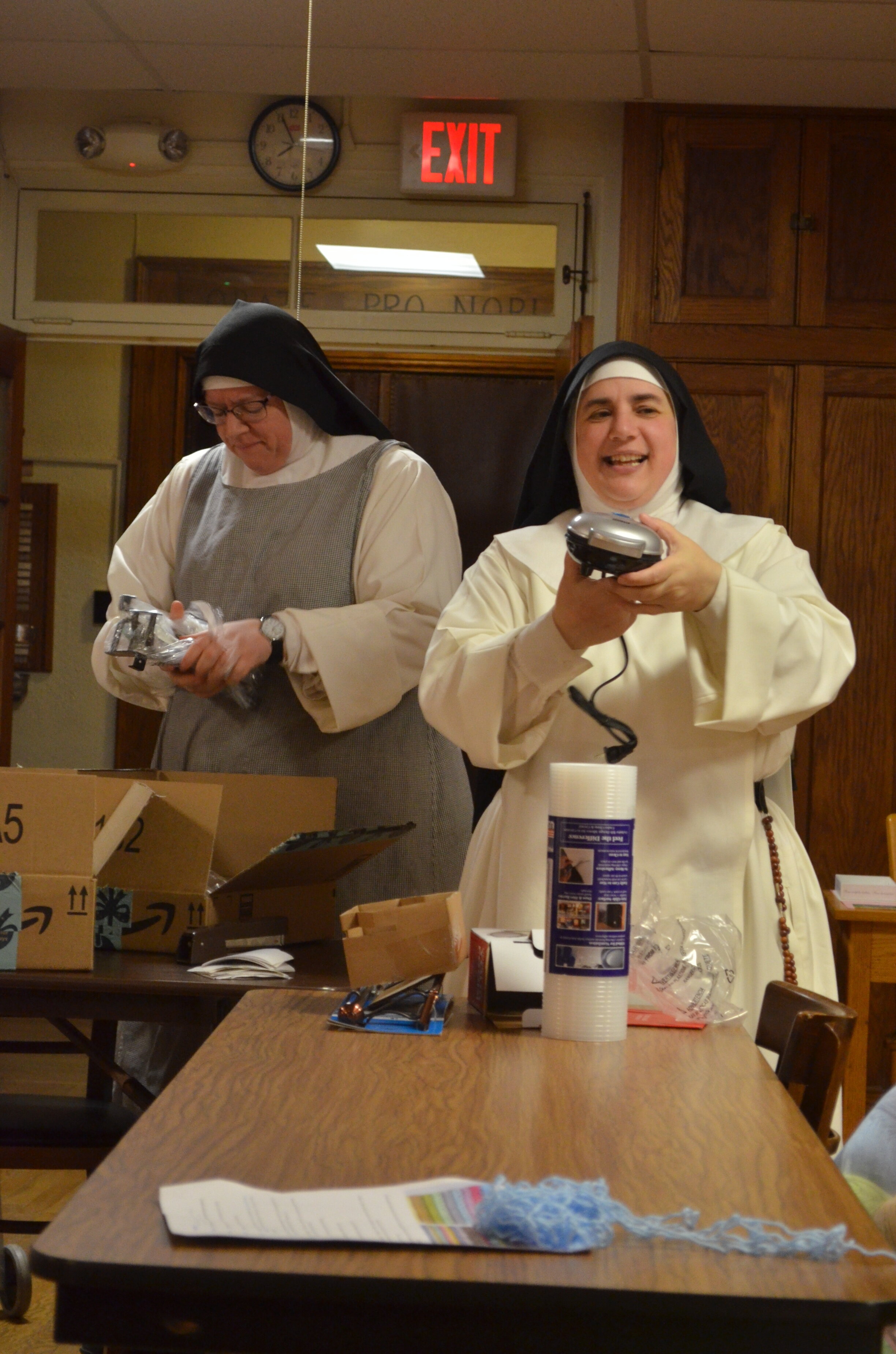 Sr. Mary Catharine holds up the mini griddle