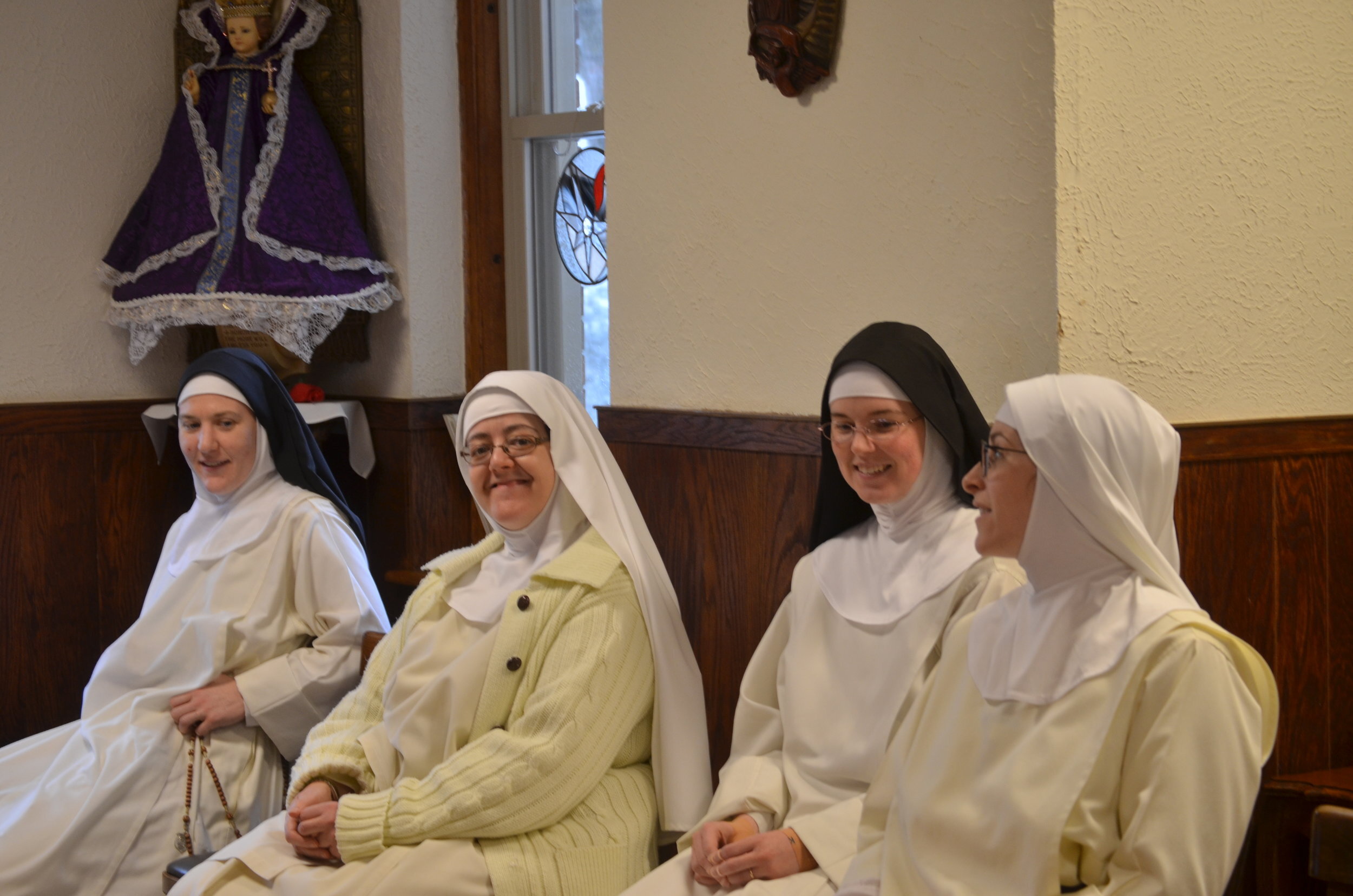 Srs. Mary Magdalene, Chiara Marie, Maria Teresa, & Mary Ana wait for the brothers in the parlor