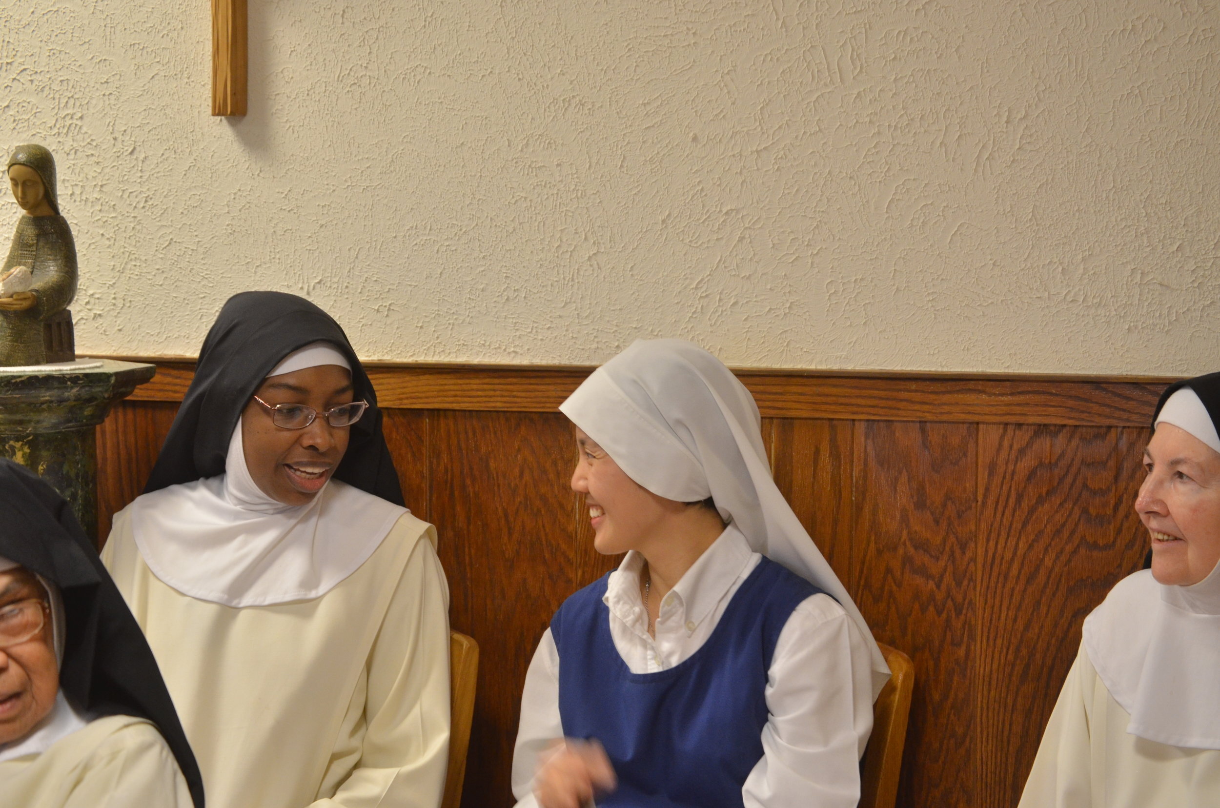 Sr. Mary Jacinta & Sr. Clare enjoy a short conversation waiting for the brothers