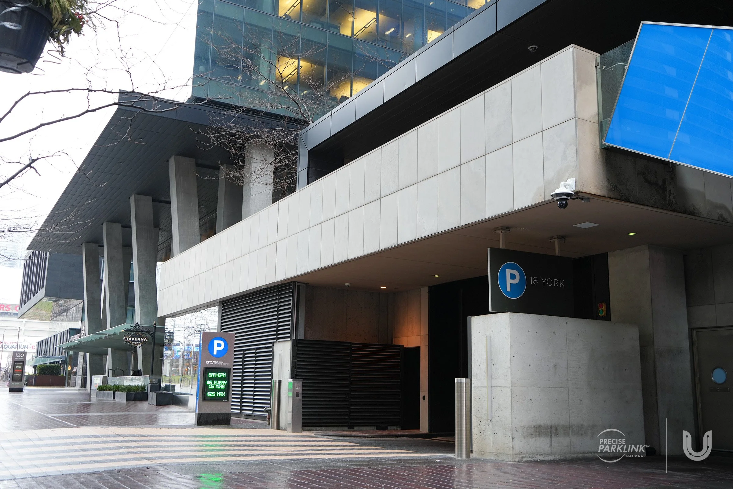 Parking garage entrance to Southcore Financial Centre