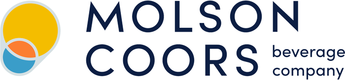 The Molson Coors beverage company logo with a colorful emblem resembling a stylized sun or circle with sections in yellow, orange, red, and blue, and blue text.