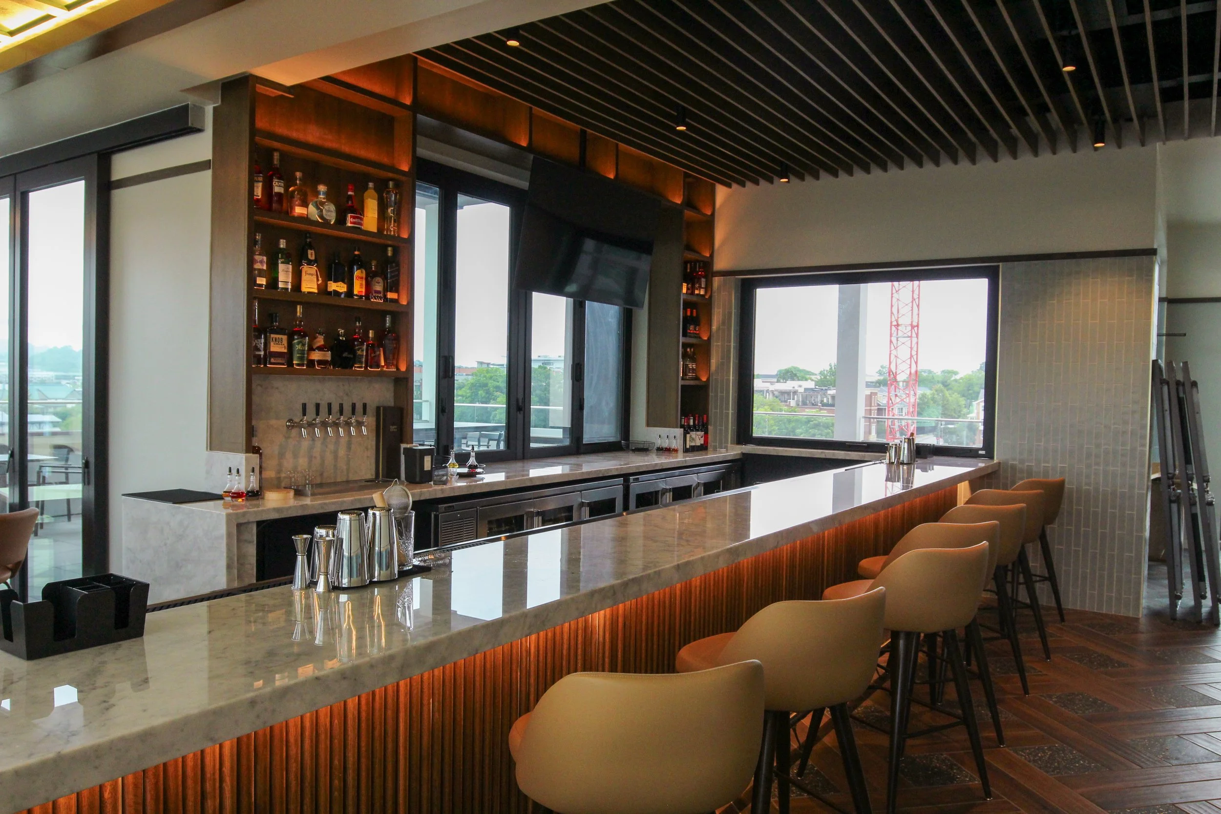 Embassy Suites by Hilton is a 7th floor remodel and renovation by P&C Construction in downtown Chattanooga, TN of their top floor restaurant, kitchen, bar, and outdoor patio, as well as first floor training facilities and more.
