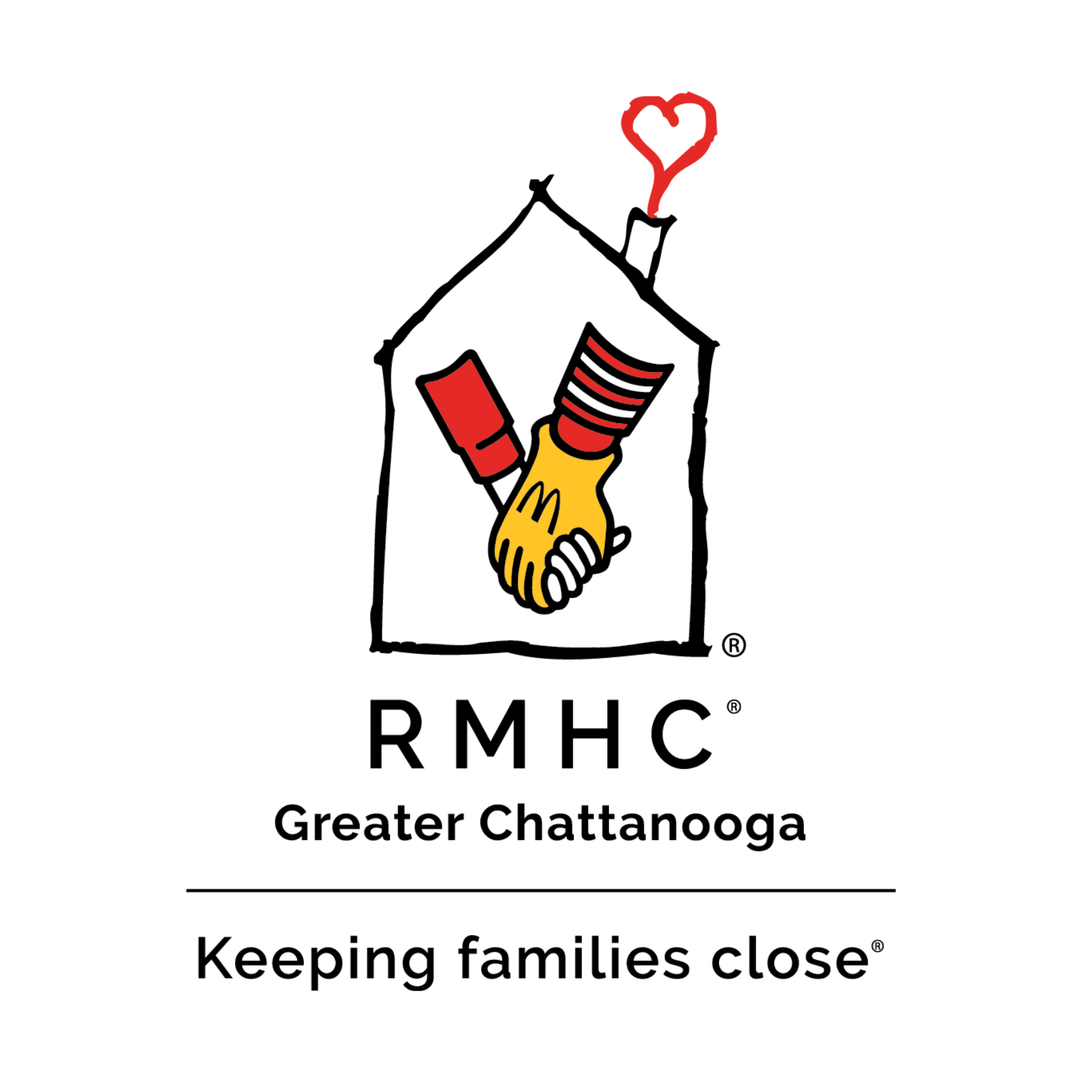 Cartoon illustration of a McDonald's paper bag with a handshake logo, red ketchup bottle, red and white striped straw with a heart shape at the top.