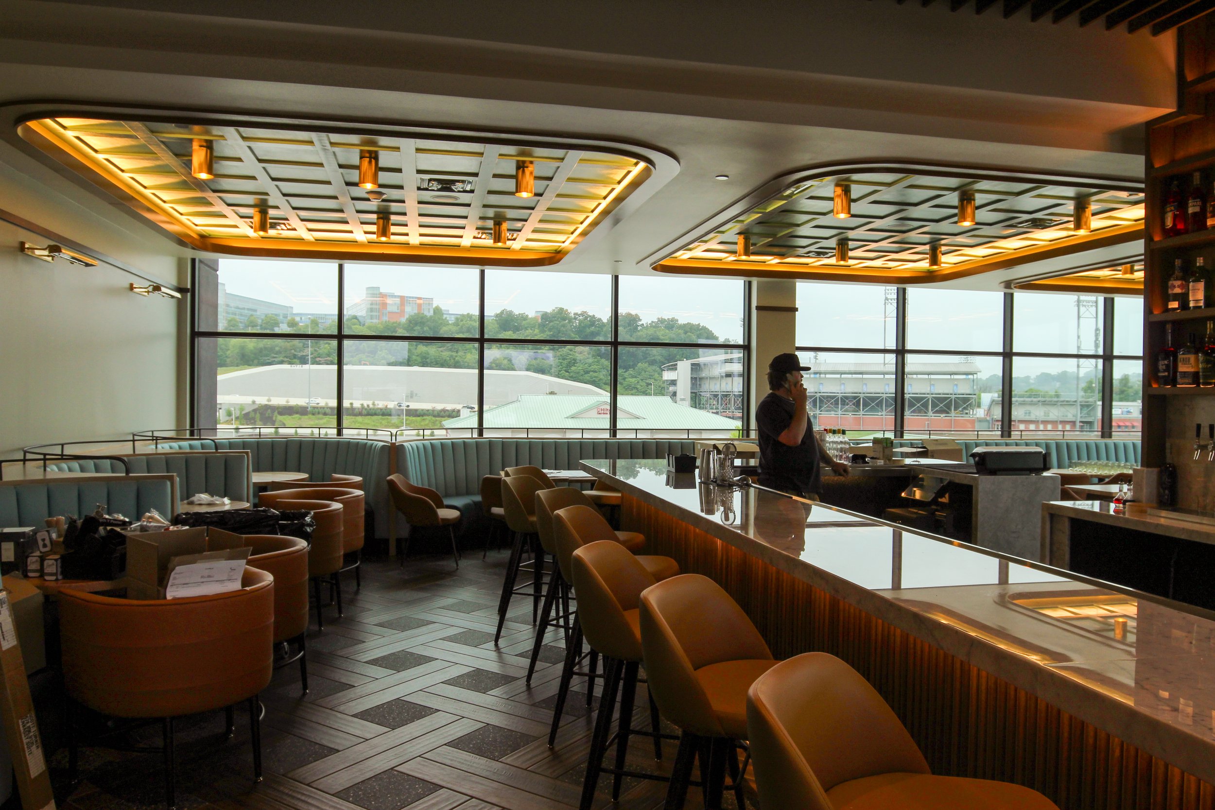 Embassy Suites by Hilton is a 7th floor remodel and renovation by P&C Construction in downtown Chattanooga, TN of their top floor restaurant, kitchen, bar, and outdoor patio, as well as first floor training facilities and more.