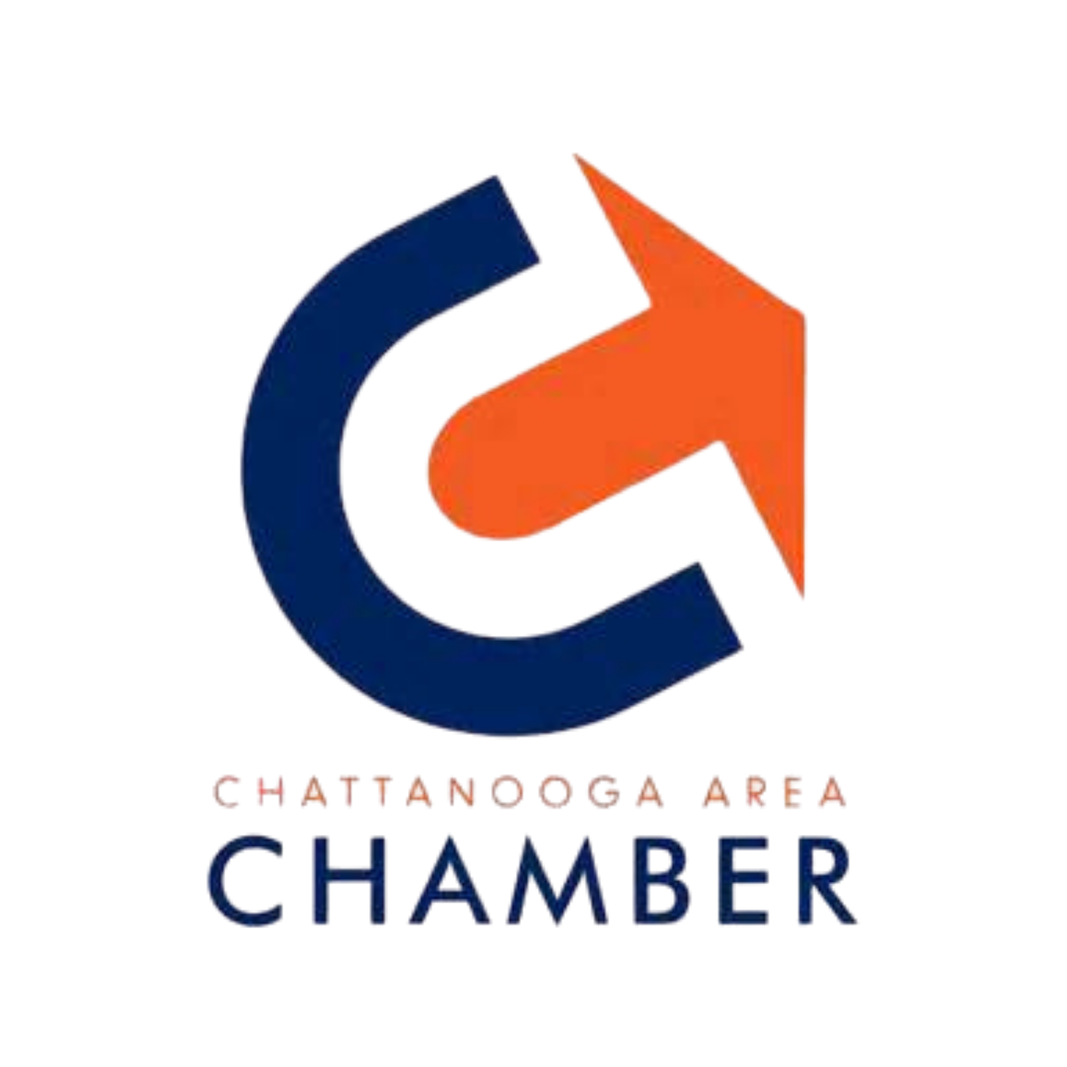 Logo of the Chattanooga Area Chamber of Commerce featuring a large blue letter C with an orange arrow pointing upward, and the text 'Chattanooga Area Chamber' beneath.