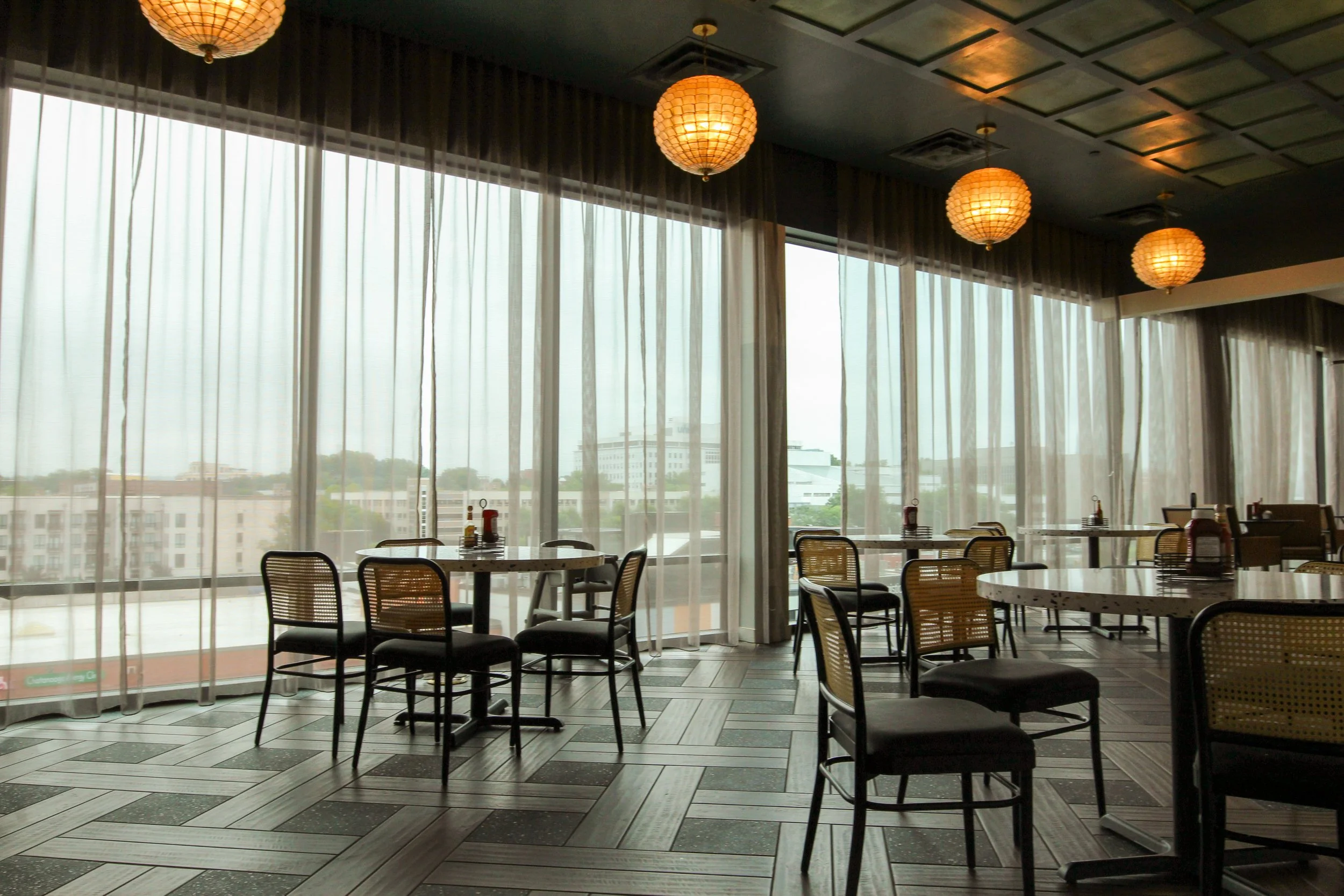 Embassy Suites by Hilton is a 7th floor remodel and renovation by P&C Construction in downtown Chattanooga, TN of their top floor restaurant, kitchen, bar, and outdoor patio, as well as first floor training facilities and more.
