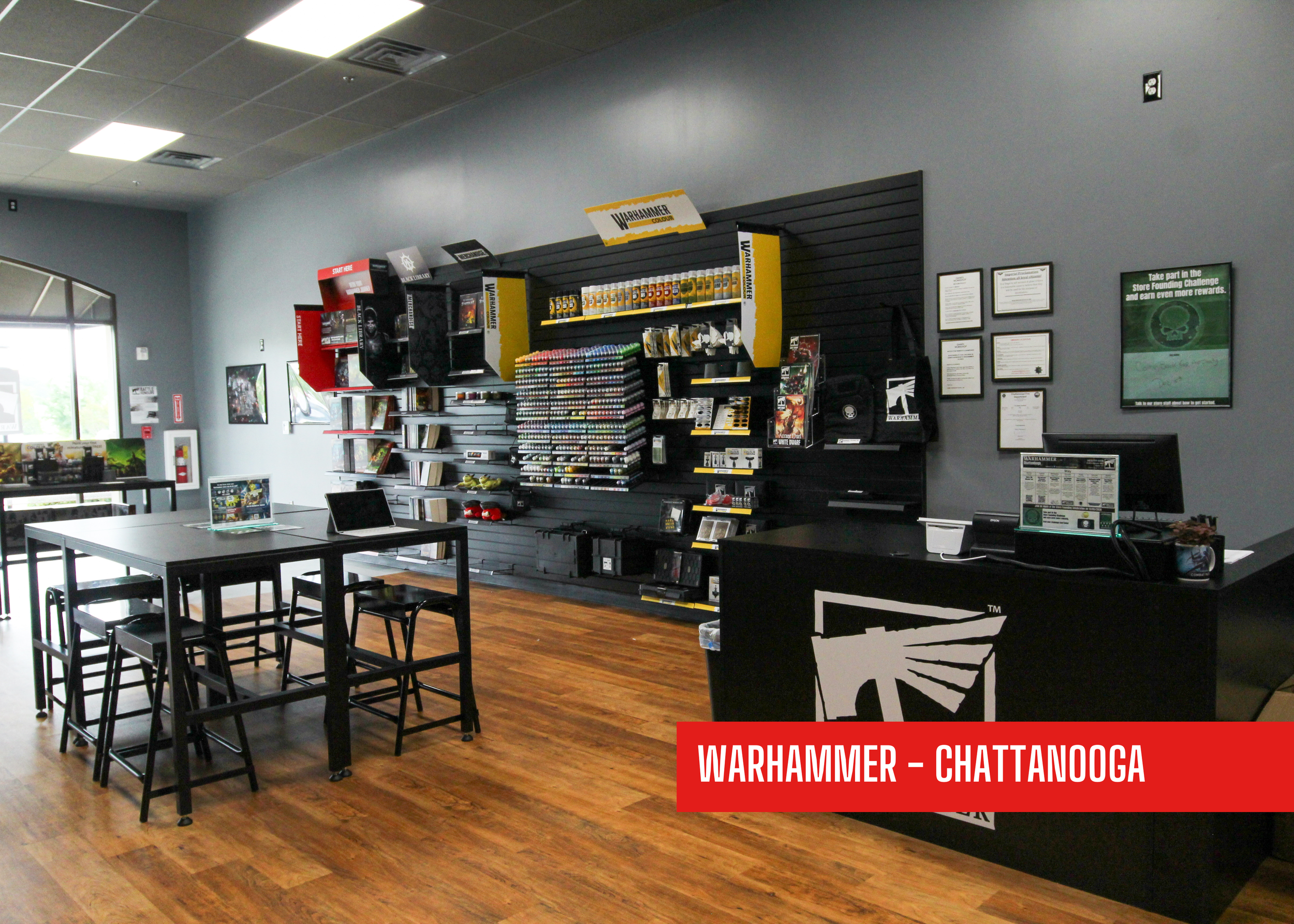 Warhammer is a renovated retail location by P&C Construction in Chattanooga, TN. Mainly known for it's hobby paints and figures, the space has been painted and equipped with all the needs of the retail store.
