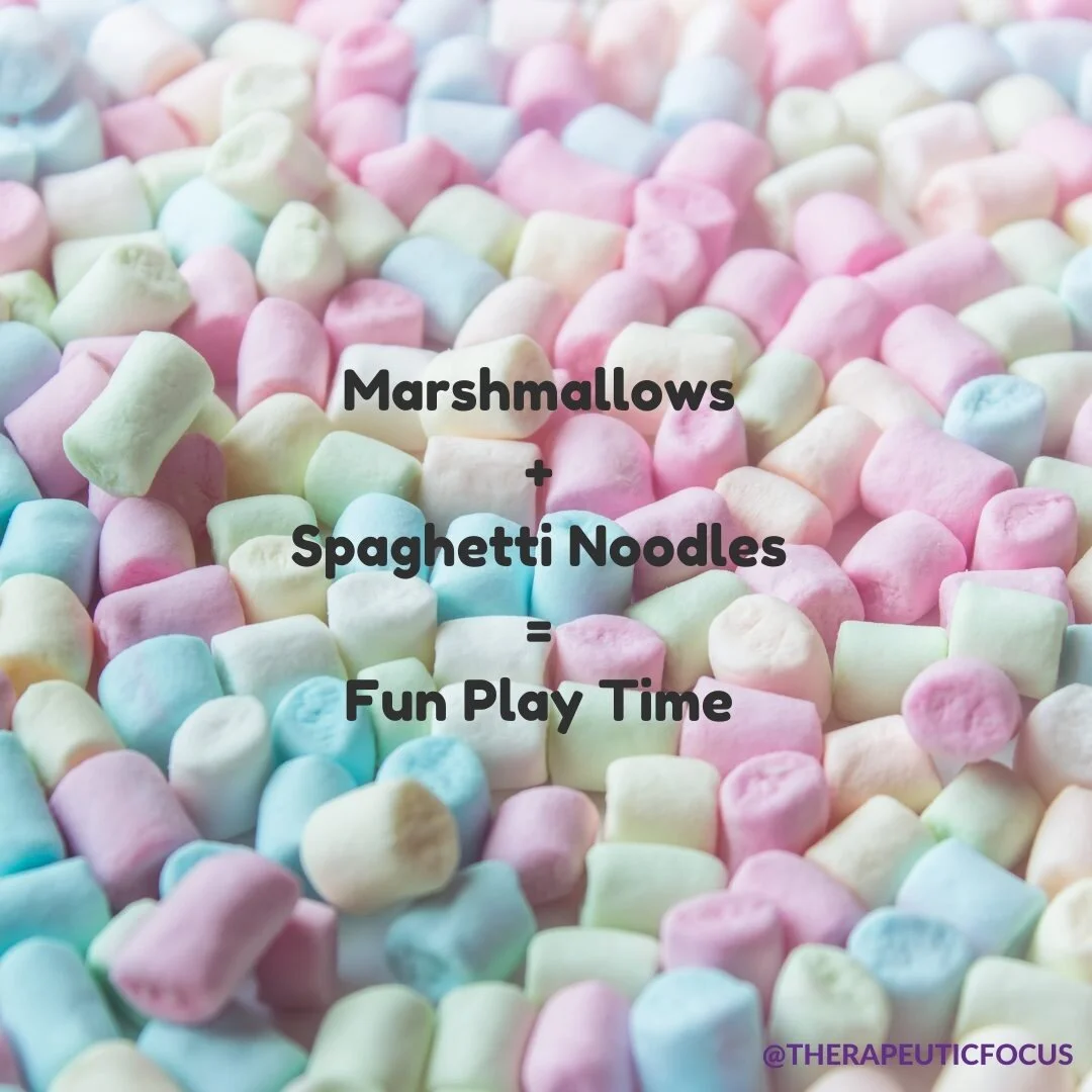 Did you know you can help improve your child's fine motor skills, creativity and their eye hand coordination while playing?!?! 
Well, yes you can!
Here's a fun activity to try at home:  building fun shapes with marshmallows and uncooked spaghetti noo