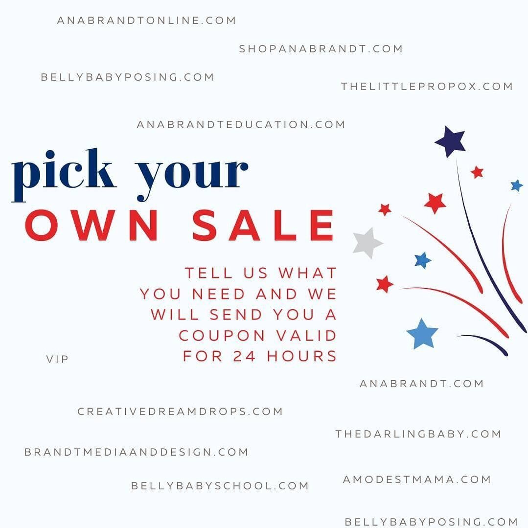 I really don't know what anyone wants or needs so pick your own sale for July 4 and I will message you a 24 hour coupon.

Request anytime  between now and July 4th...

yes I own and designed every single site...

www.anabrandtonline.com
www.anabrandt