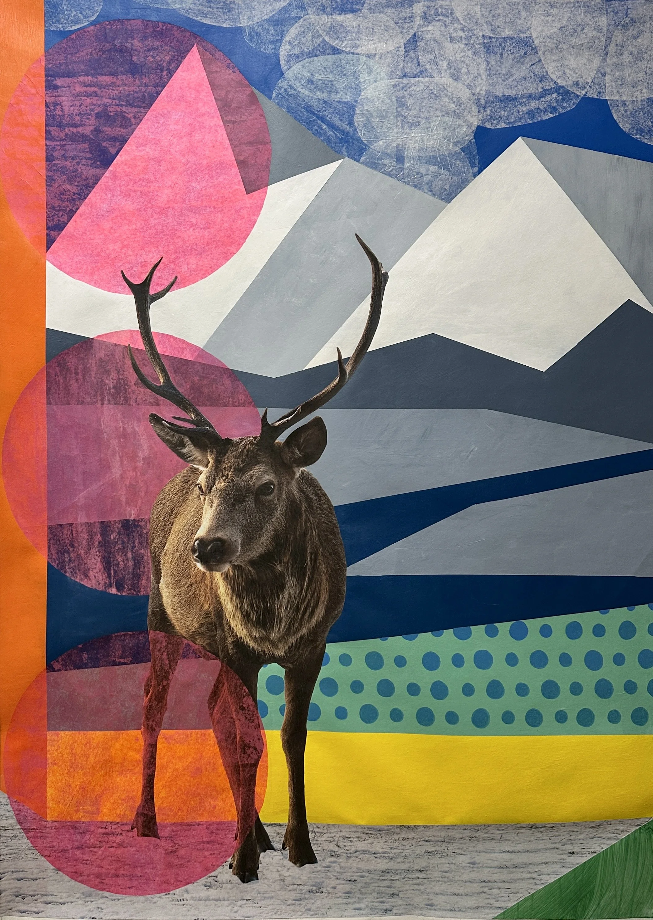 Where the Snowline Recedes, acrylic & collage on polytab, 60" x 36"