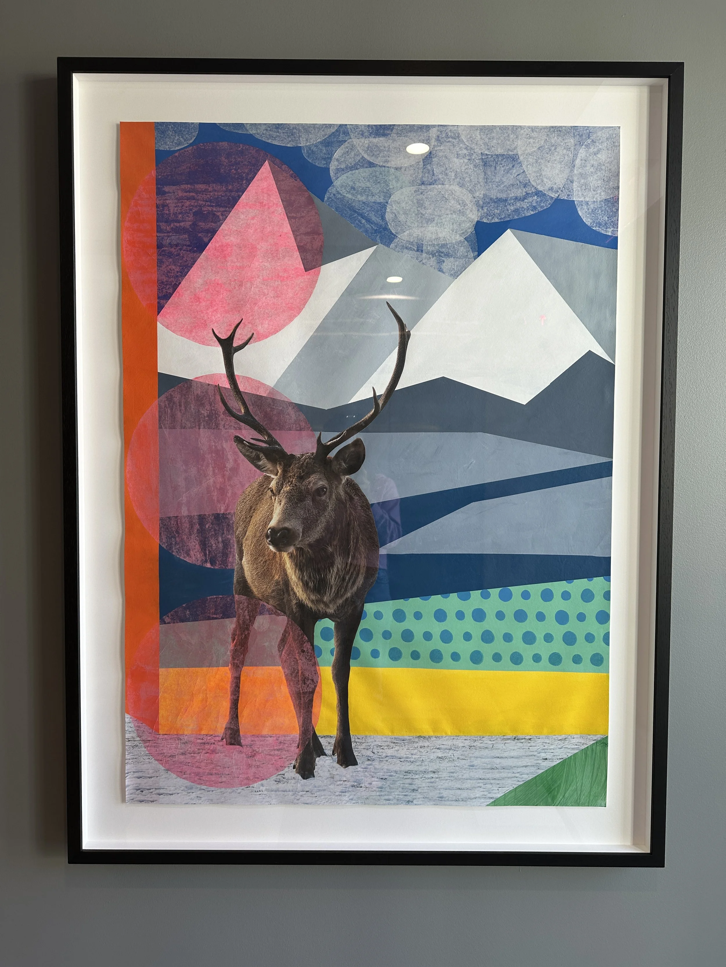 Where the Snowline Recedes, acrylic & collage on polytab, 60" x 36"