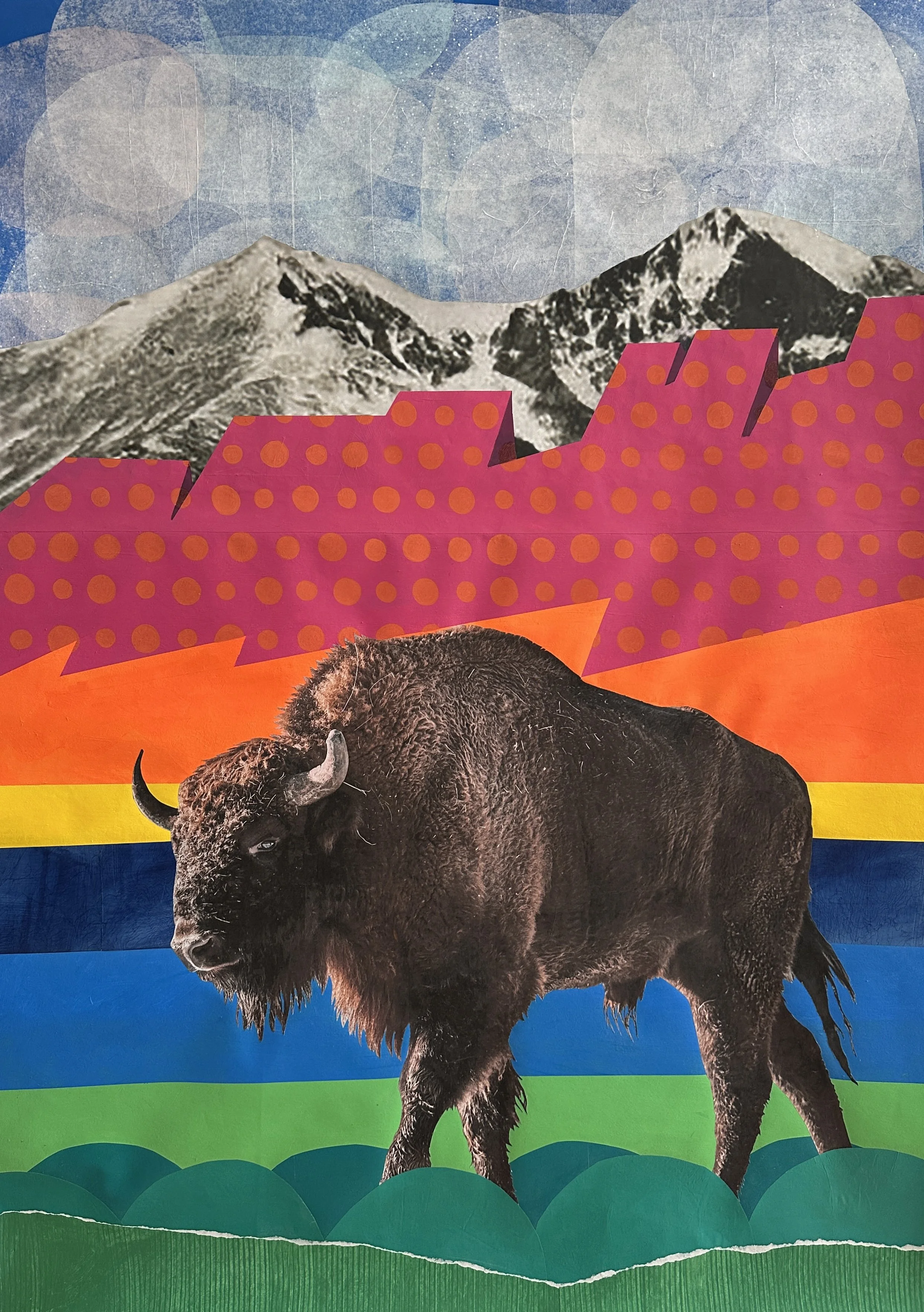 Flatirons Refuge, acrylic & collage on polytab, 60" x 36"
