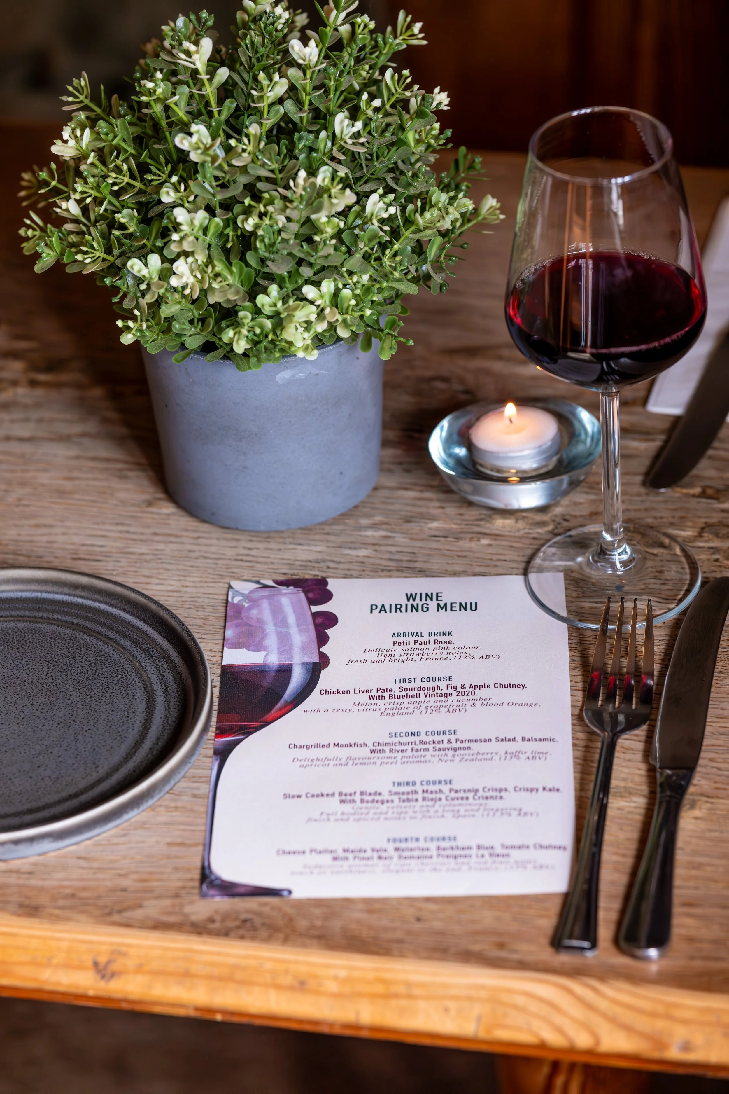 A wine pairing menu from a George and Dragon event