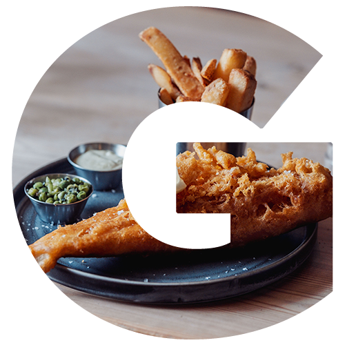 George and Dragon's Best Selling Fish and Chips, in the shape of a G