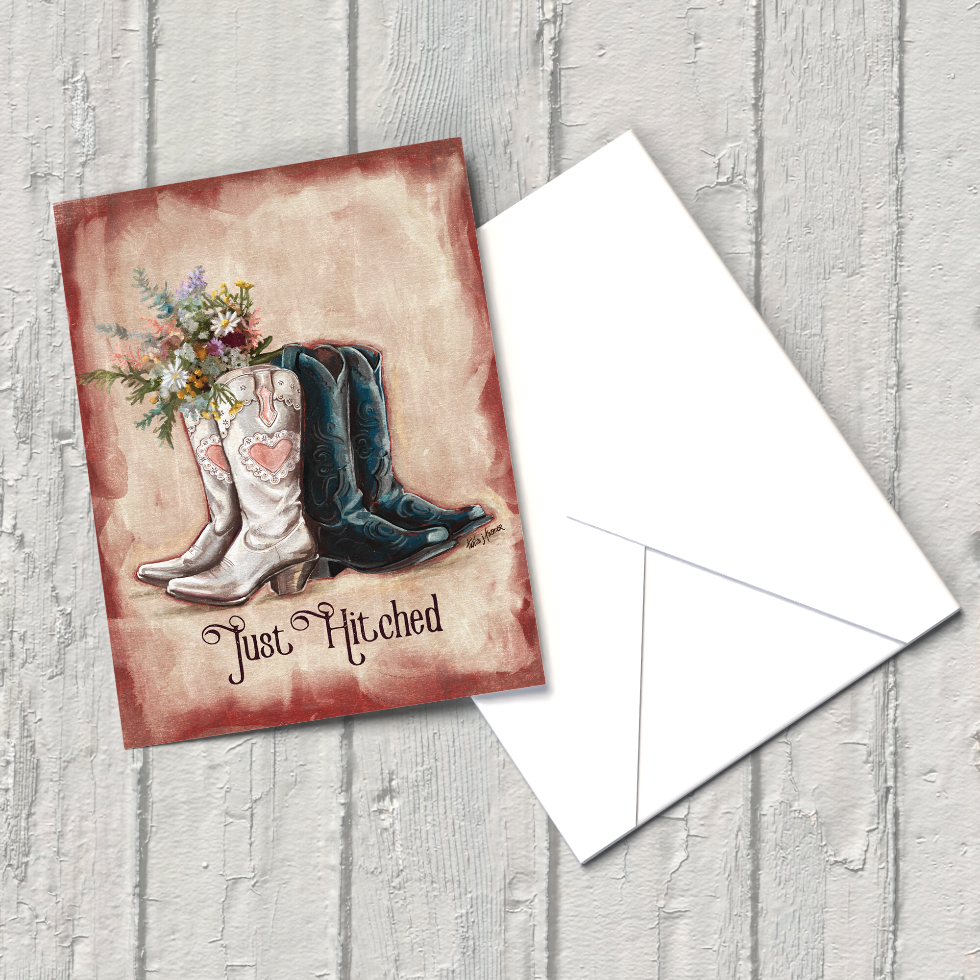 "Just Hitched" Wedding Card