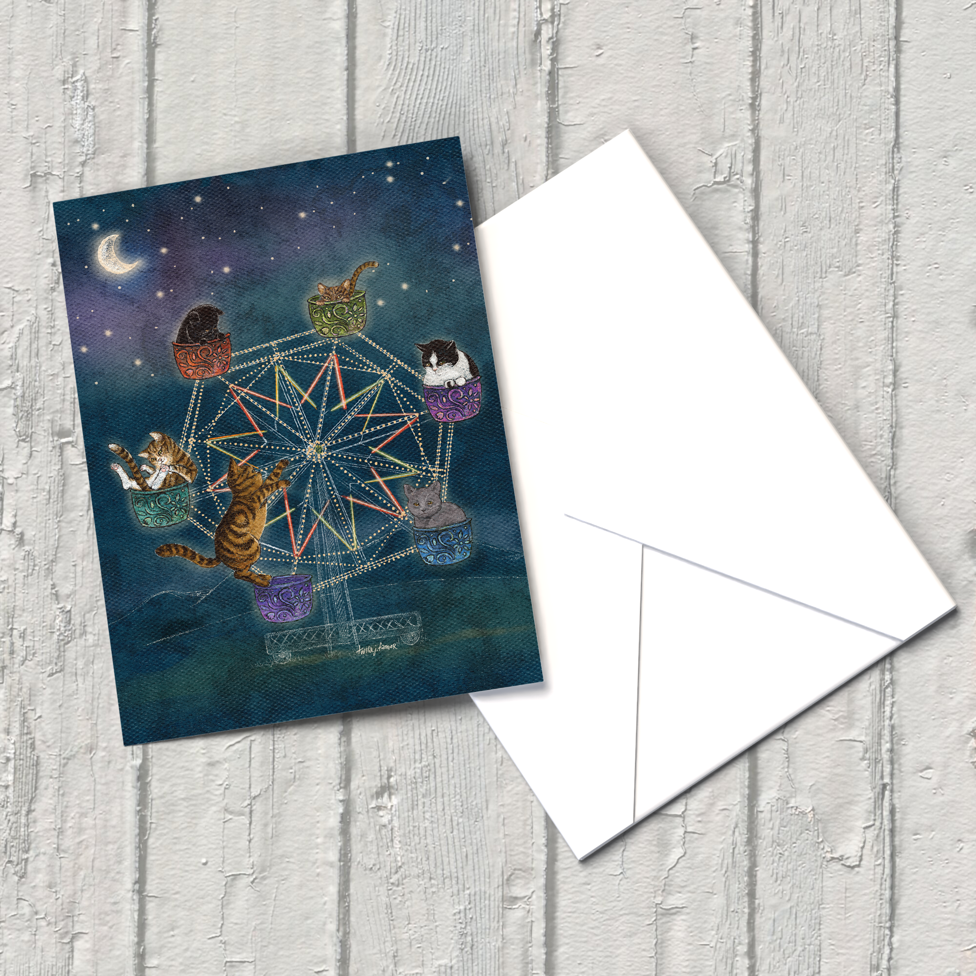 "Cat Ferris Wheel" Blank Greeting Card