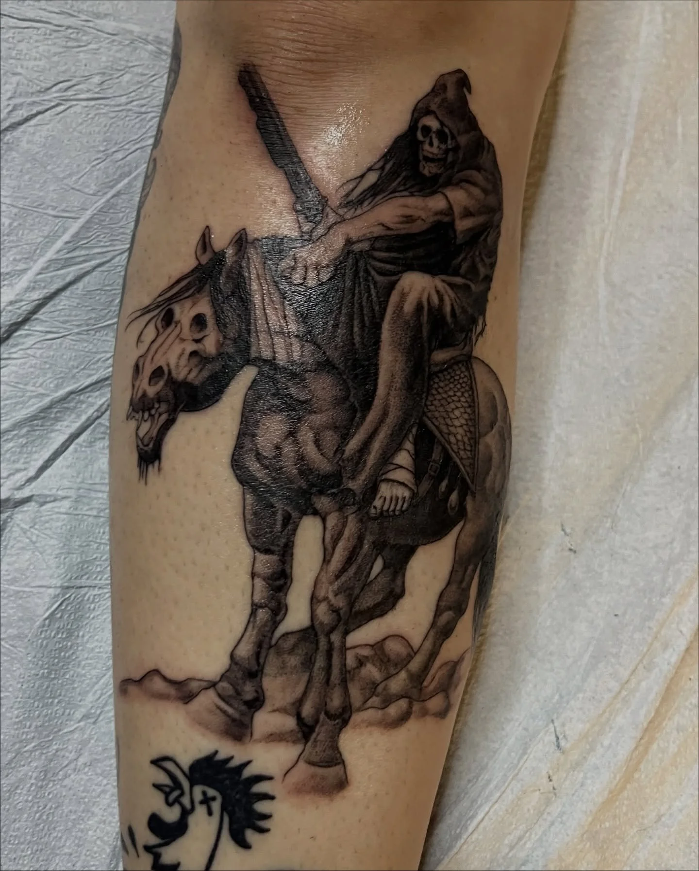 I made this one based on a Frank Frazetta sketch. It was super fun getting into the head of one of my favorite illustrators to make this tattoo. Let&rsquo;s do some more!