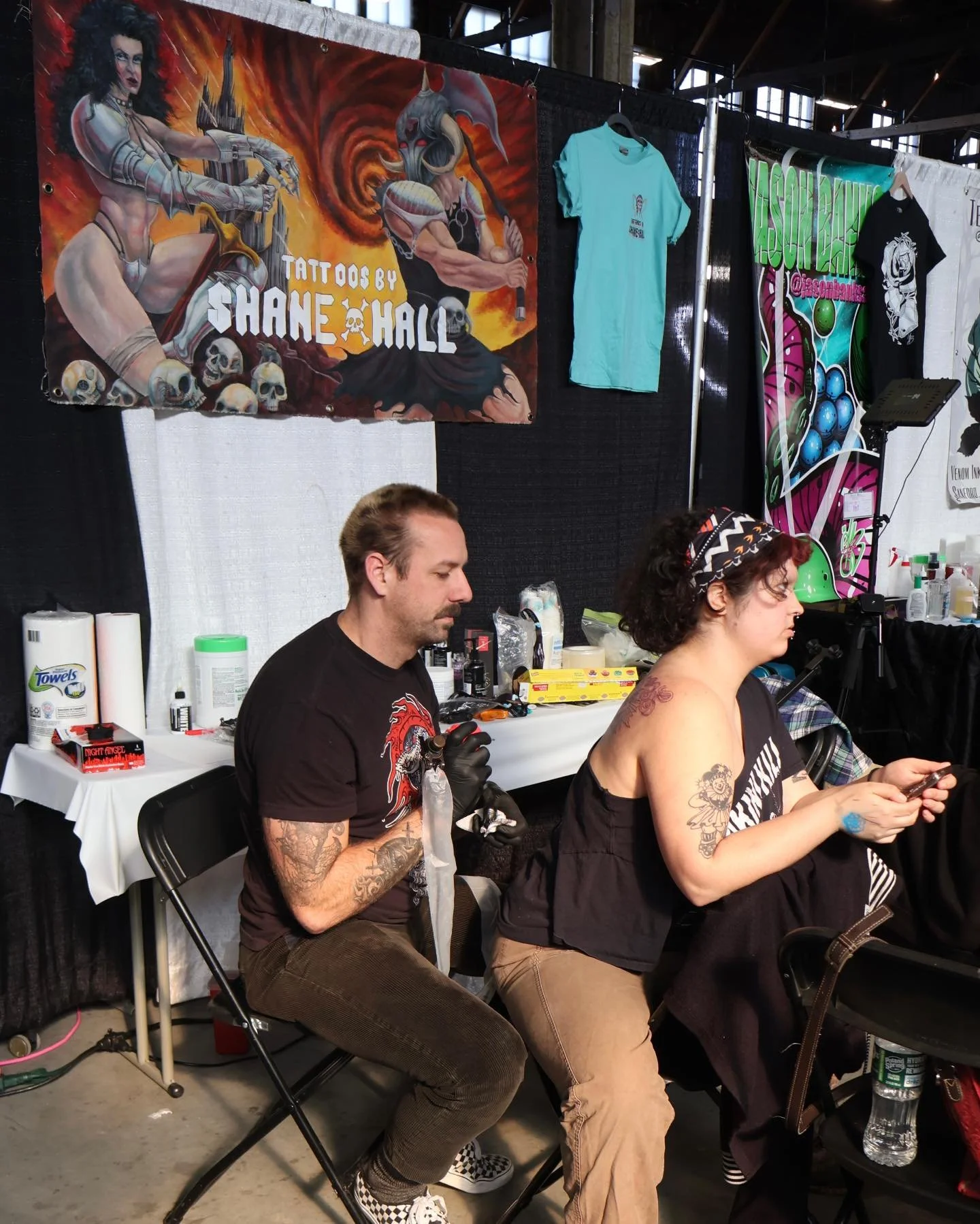 First time tattooing under my fancy hand painted convention banner. Had a lot of fun making this! I already want to make another!