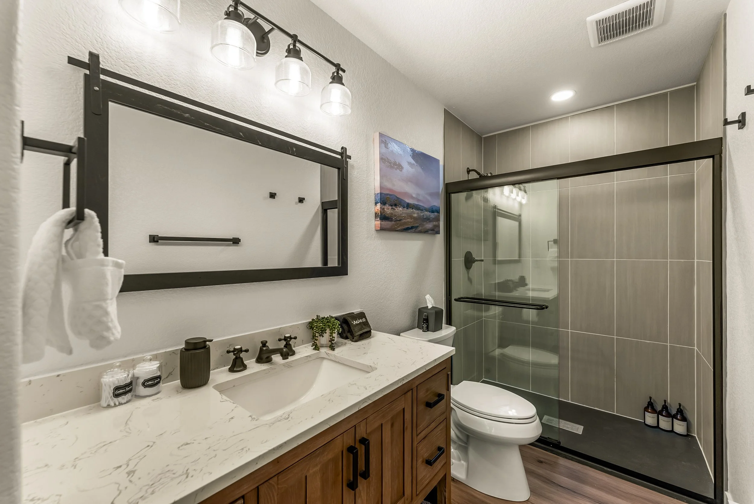 Modern bathroom with beautiful fixtures and countertops