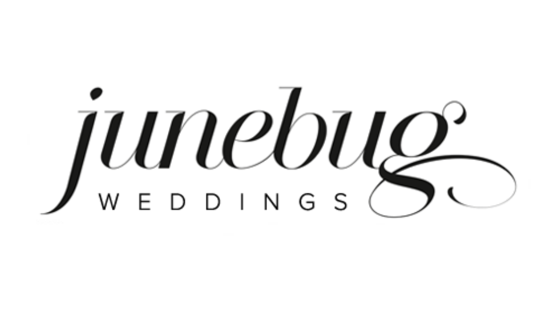 Logo for JuneBug Weddings with the word 'JuneBug' in cursive and 'WEDDINGS' in small uppercase letters underneath.