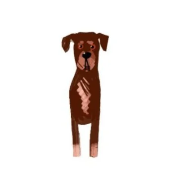 Drawing of a brown dog standing upright with floppy ears.