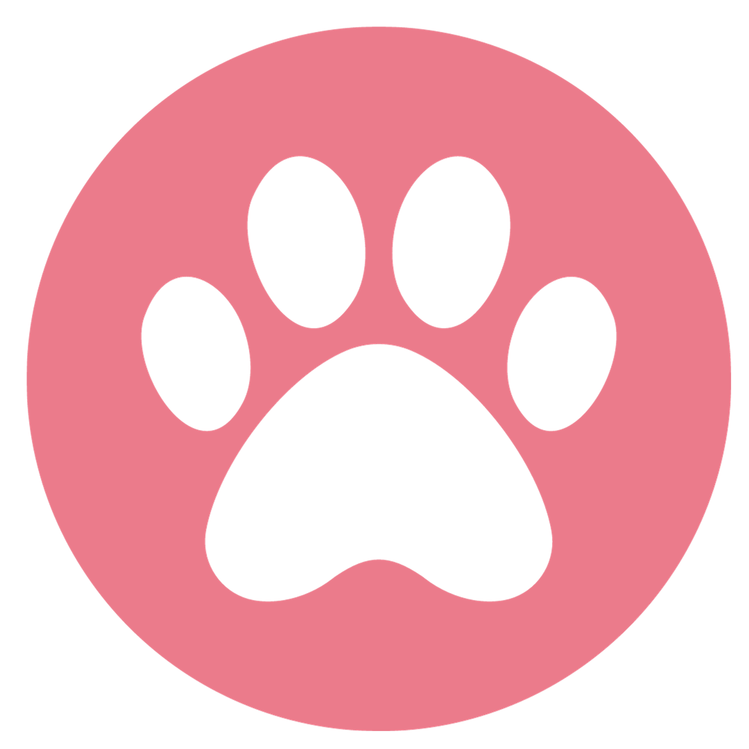 Yellow circular background with a white paw print in the center.