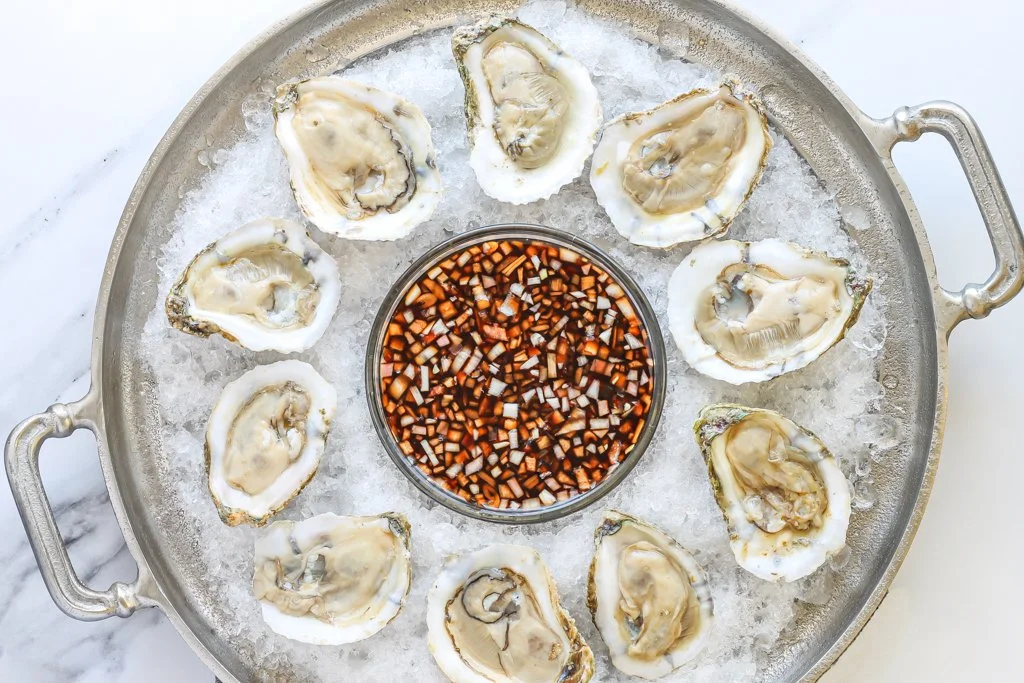 Oysters on the Half Shell with a Honey Mignonette
