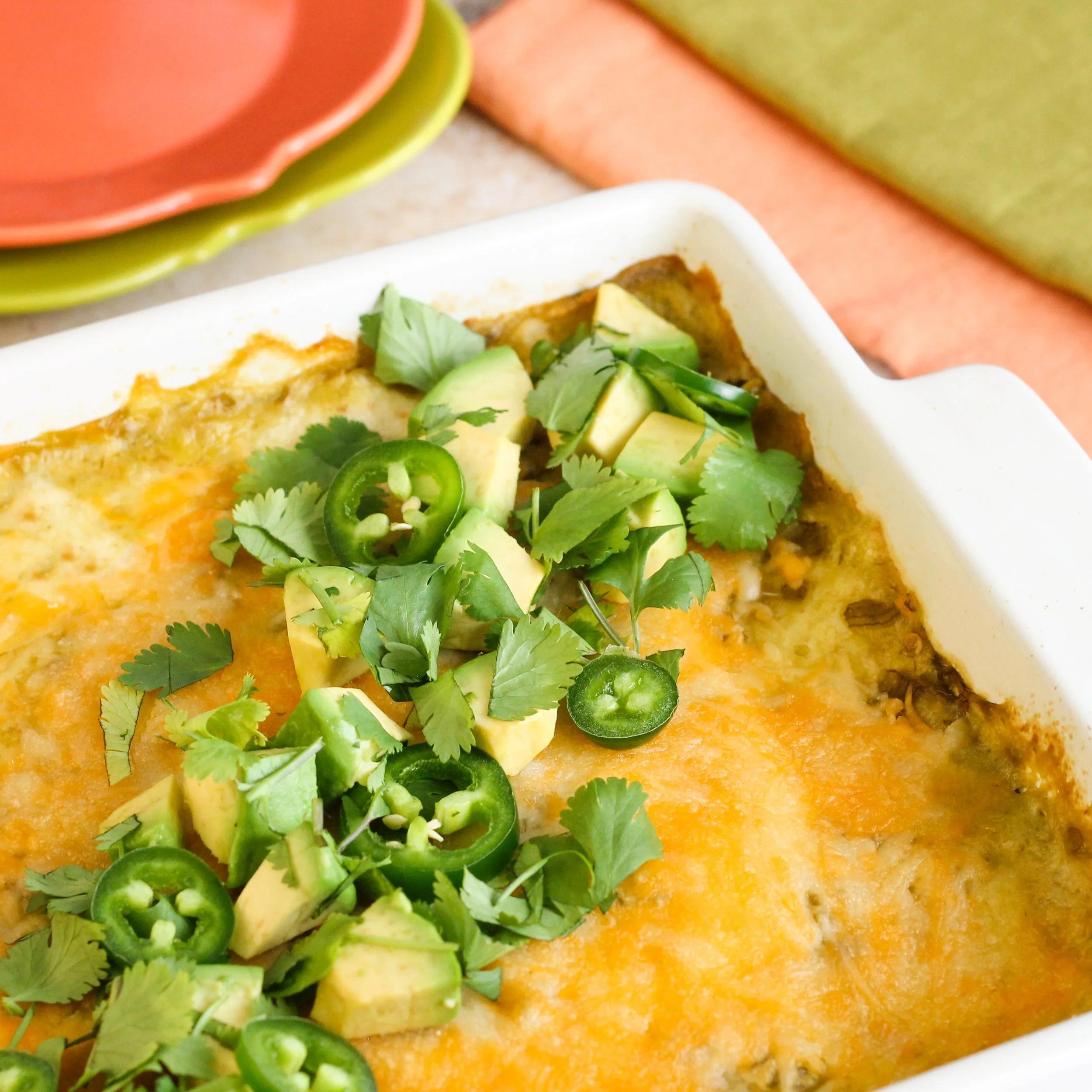 Tasha’s Green Chile Chicken Enchilada Casserole