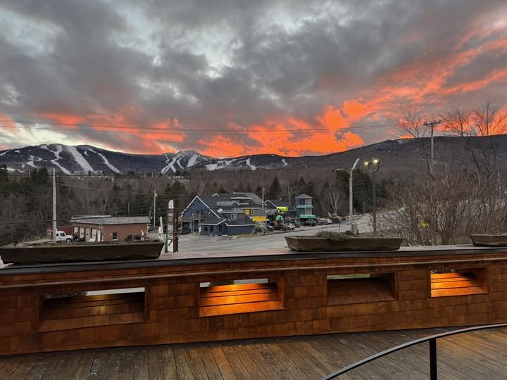 alpenglow sunset over killington mountain view
