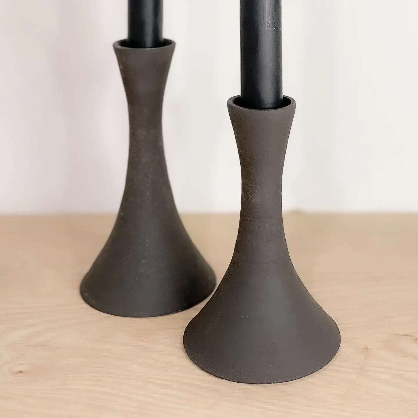 Black Clay Taper Candle Holders