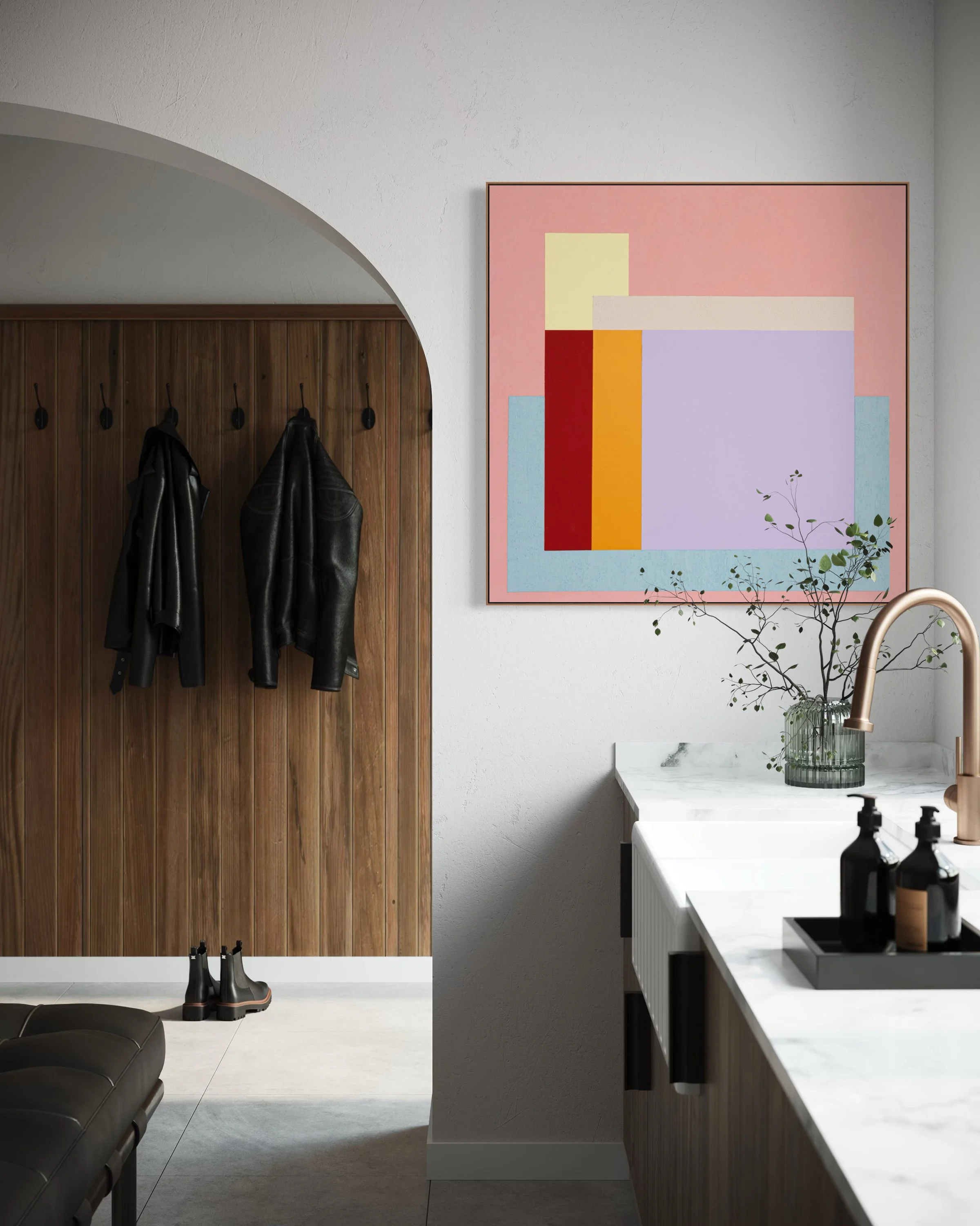 original textured abstract painting 36x36 mixed media acrylic gel stucco on canvas contemporary modern color field Los Angeles artist Gleici Rufatto ready to hang large wall art08.jpeg