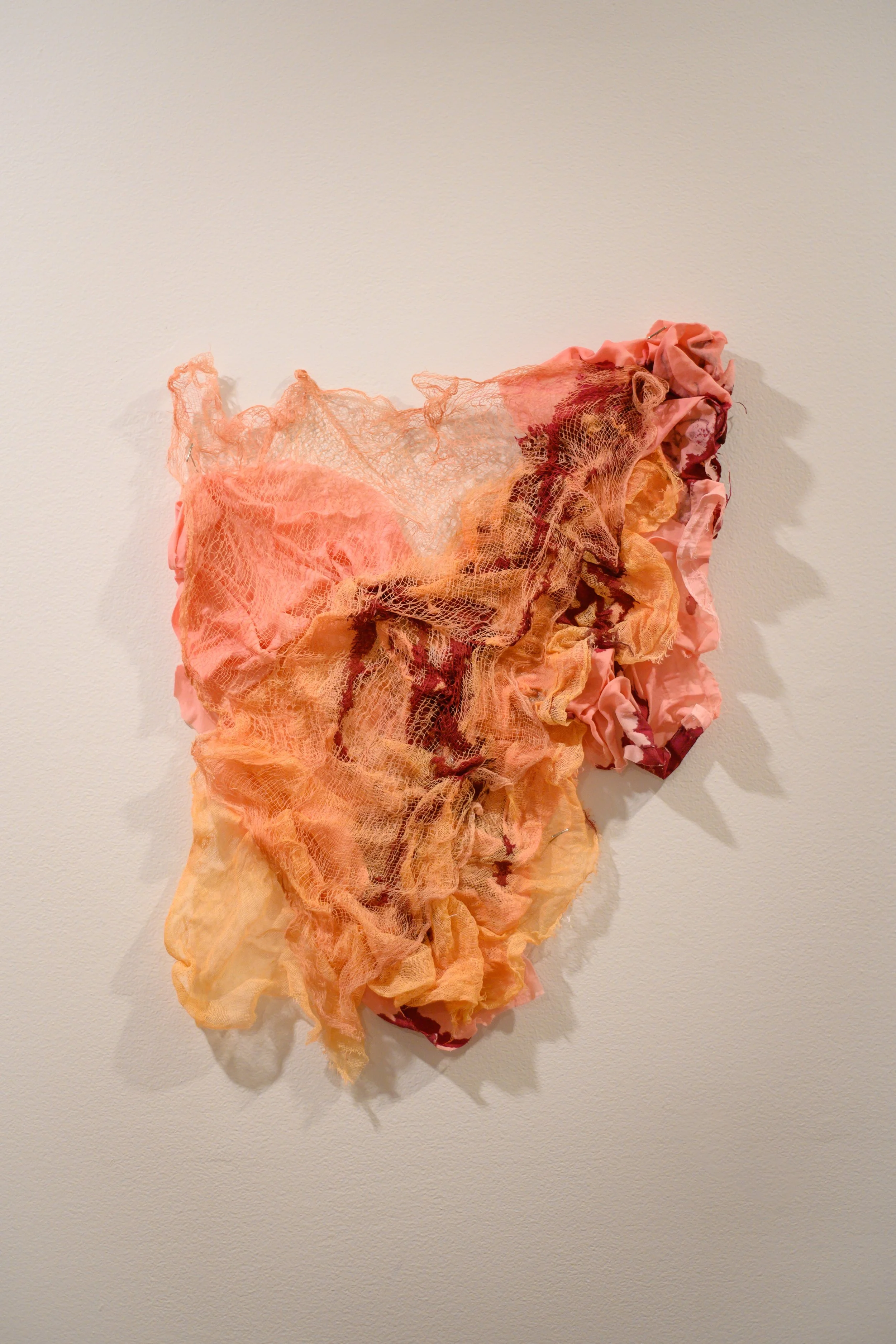 experiment 12; 

stiffened dyed cotton, stiffened dyed cheesecloth, fabric dye, and acrylic ink; 

2025