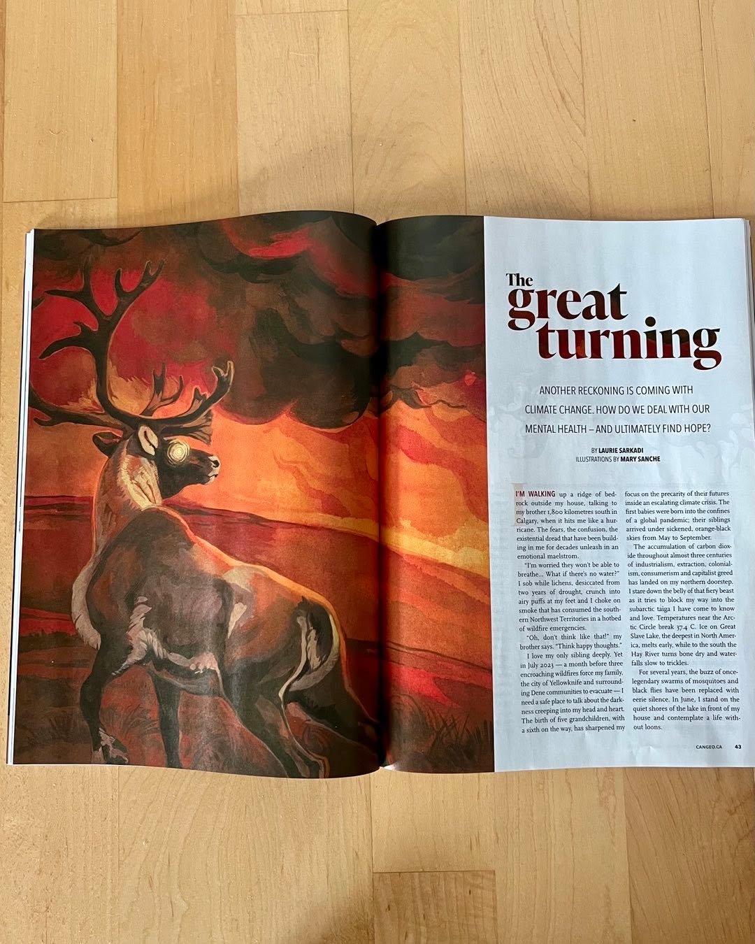 This was a challenging story to write, a deep dive into the mental health impacts of the climate crisis. It’s out now in the May/June issue of @cangeo My research took me into some jarring places and my editors bravely let me go there. The illu