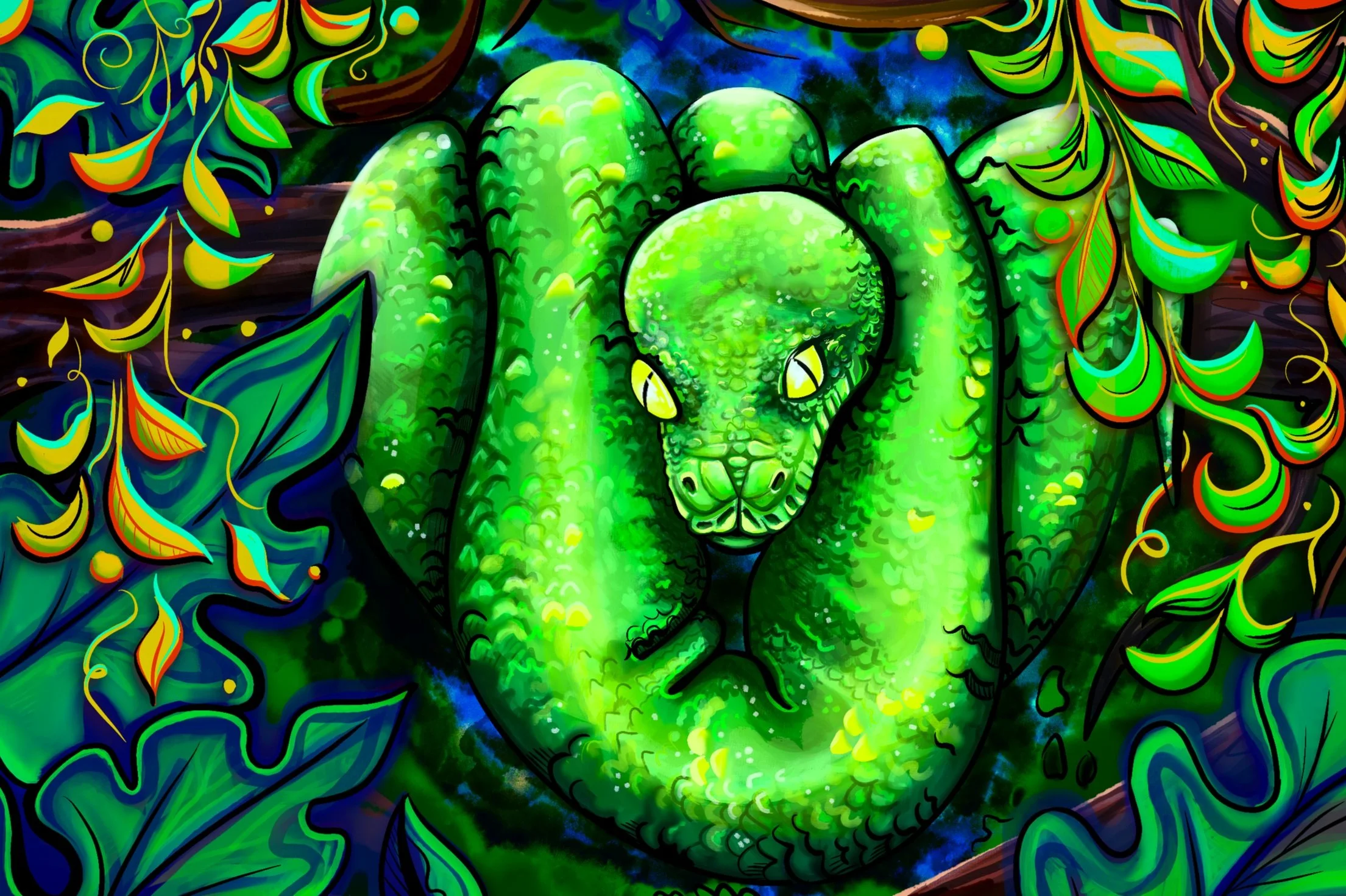 Green Tree Python Commissioned Digital Painting