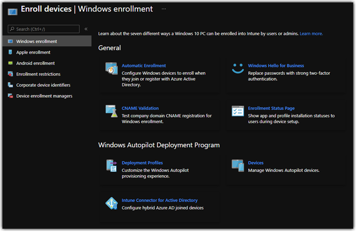 Intune Configuring Windows Enrollment