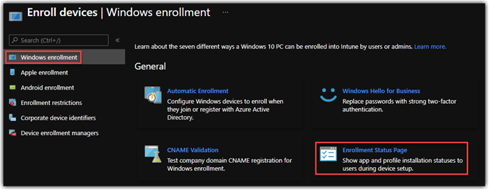 Configuring Windows Enrolment Status Page (ESP)
