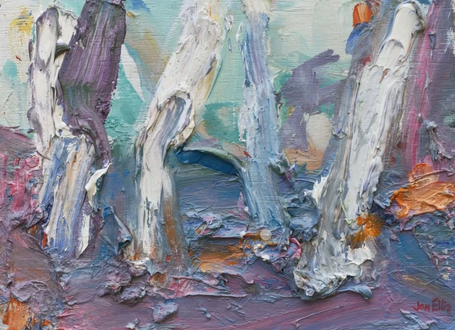 Melaleucas with Blue Stripe - Oil on Board - 250 x 330mm - $750