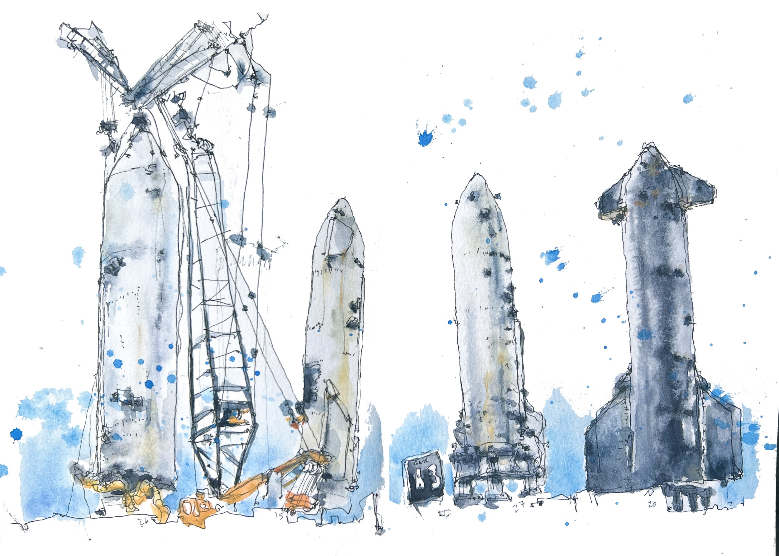 SpaceX Starship Watercolor Sketch Rocket Garden — jade boudreaux