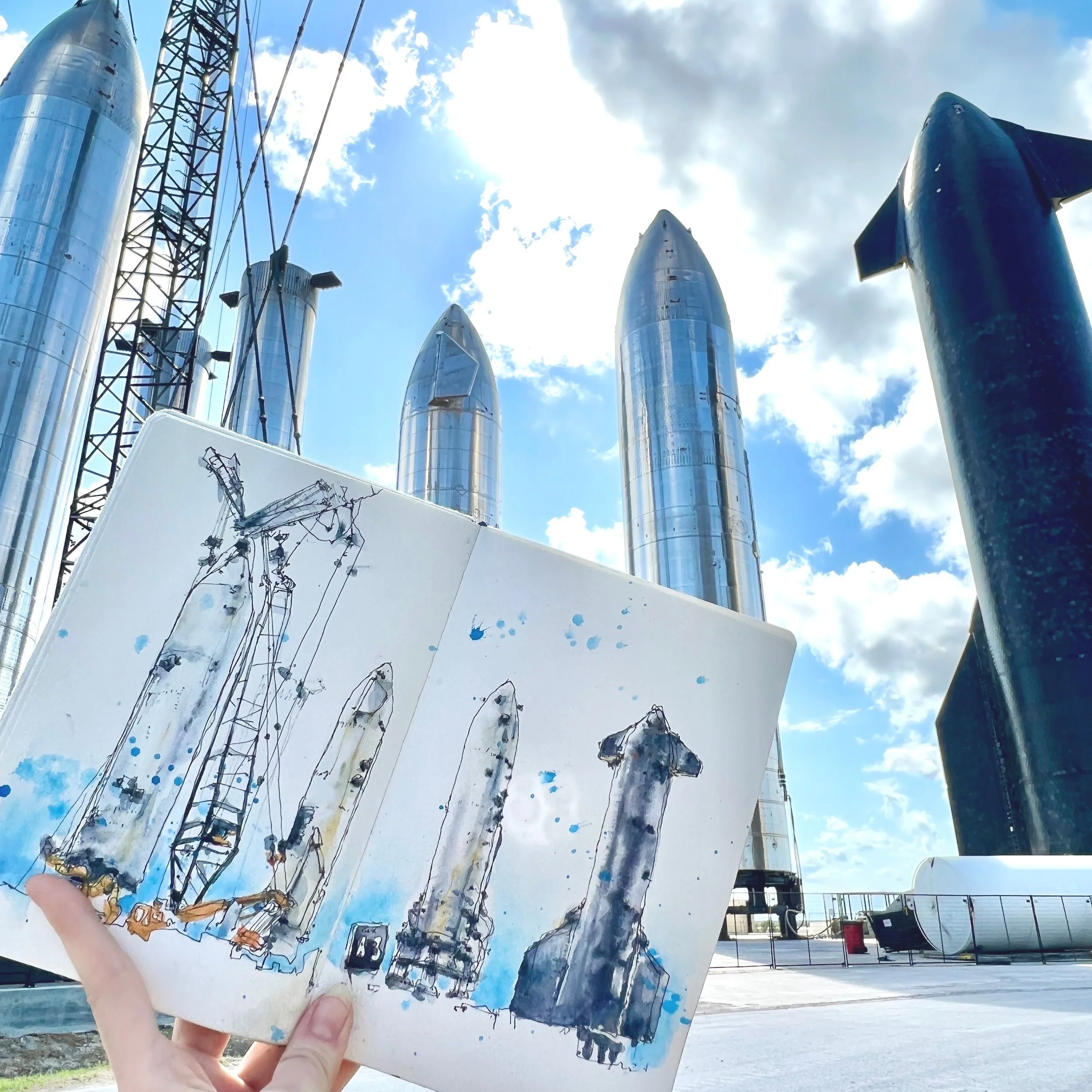 SpaceX Starship Watercolor Sketch Rocket Garden — jade boudreaux